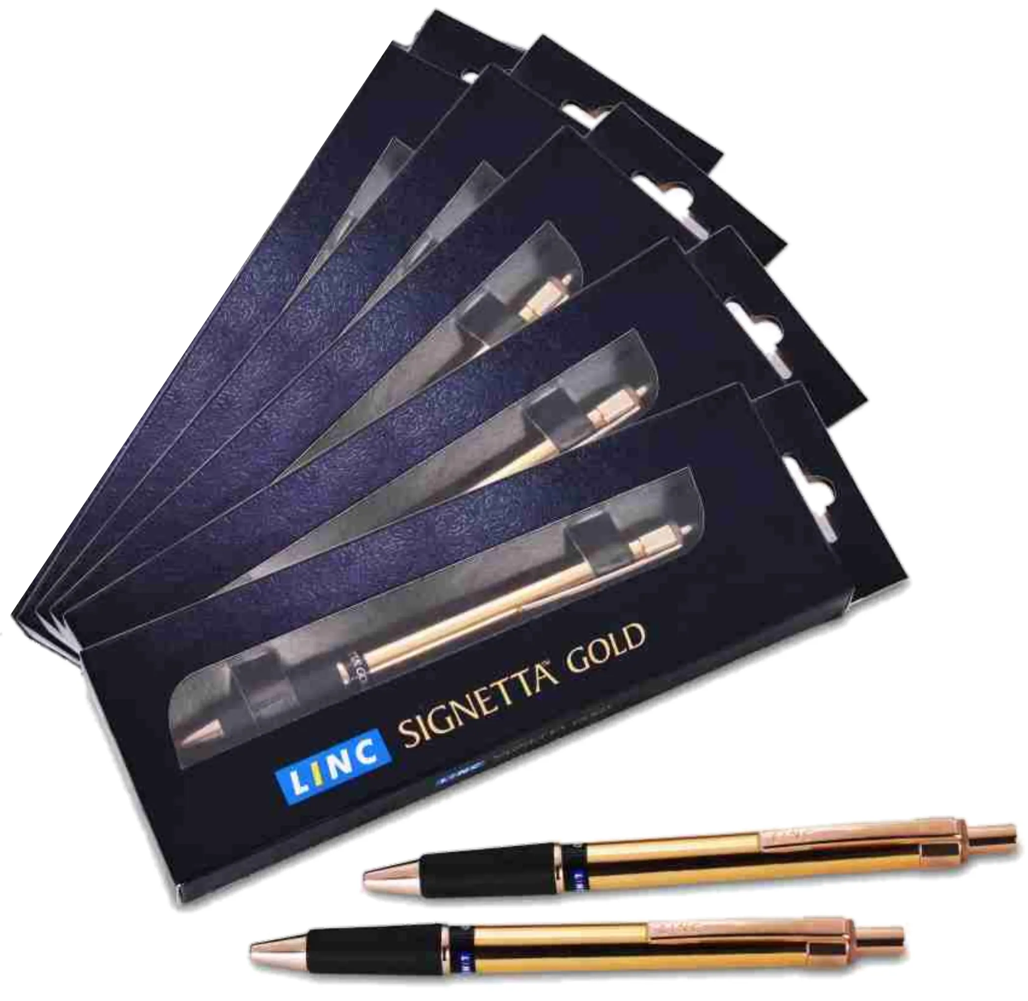 Linc Signetta Gold Ball Pen ,Blue Pen, 0.7 MM, Pack of 5 Pen