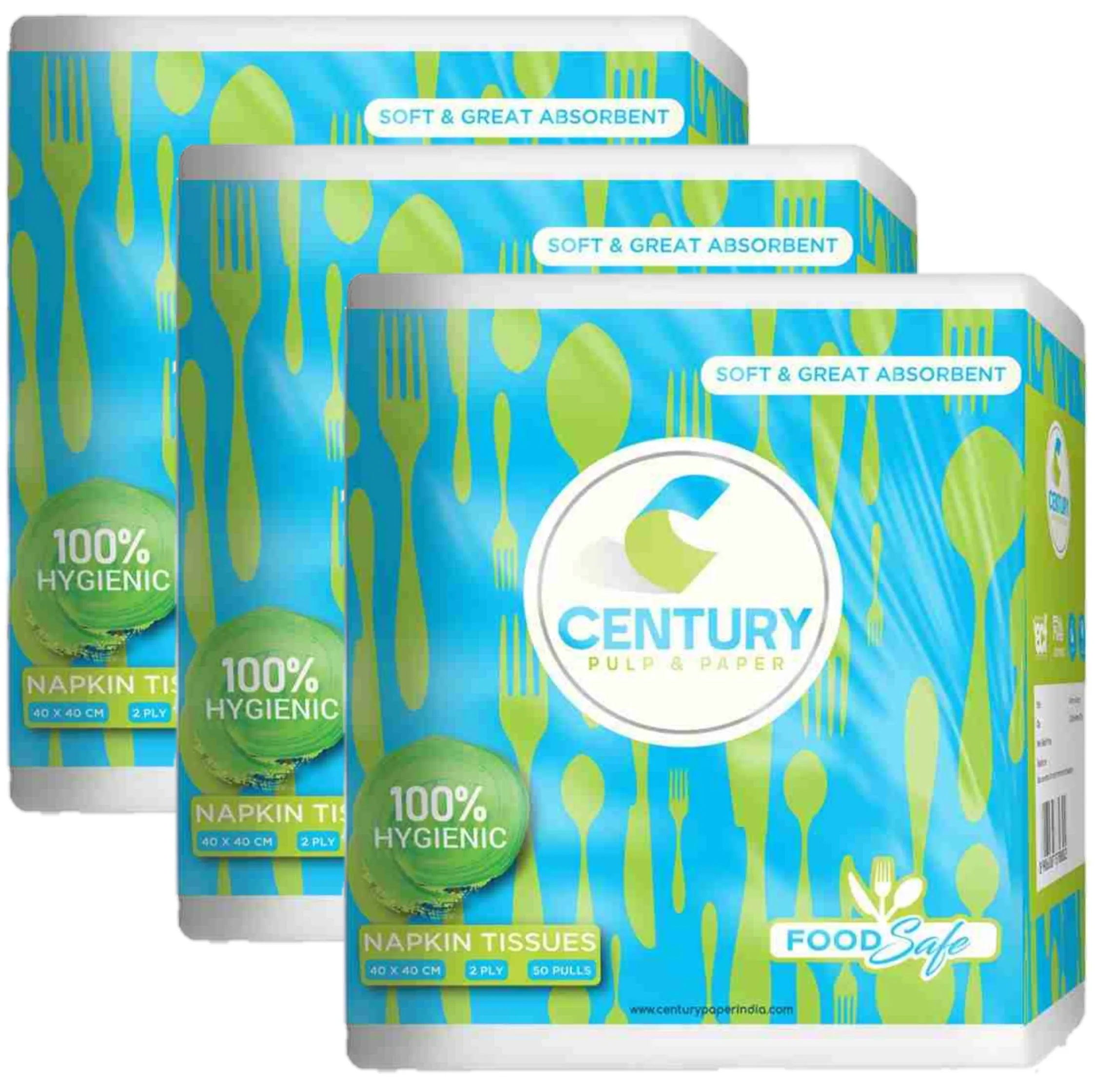Century Napkin Tissue (40 X 40 cm , 50 Pulls / Serviettes) - Pack Of 3