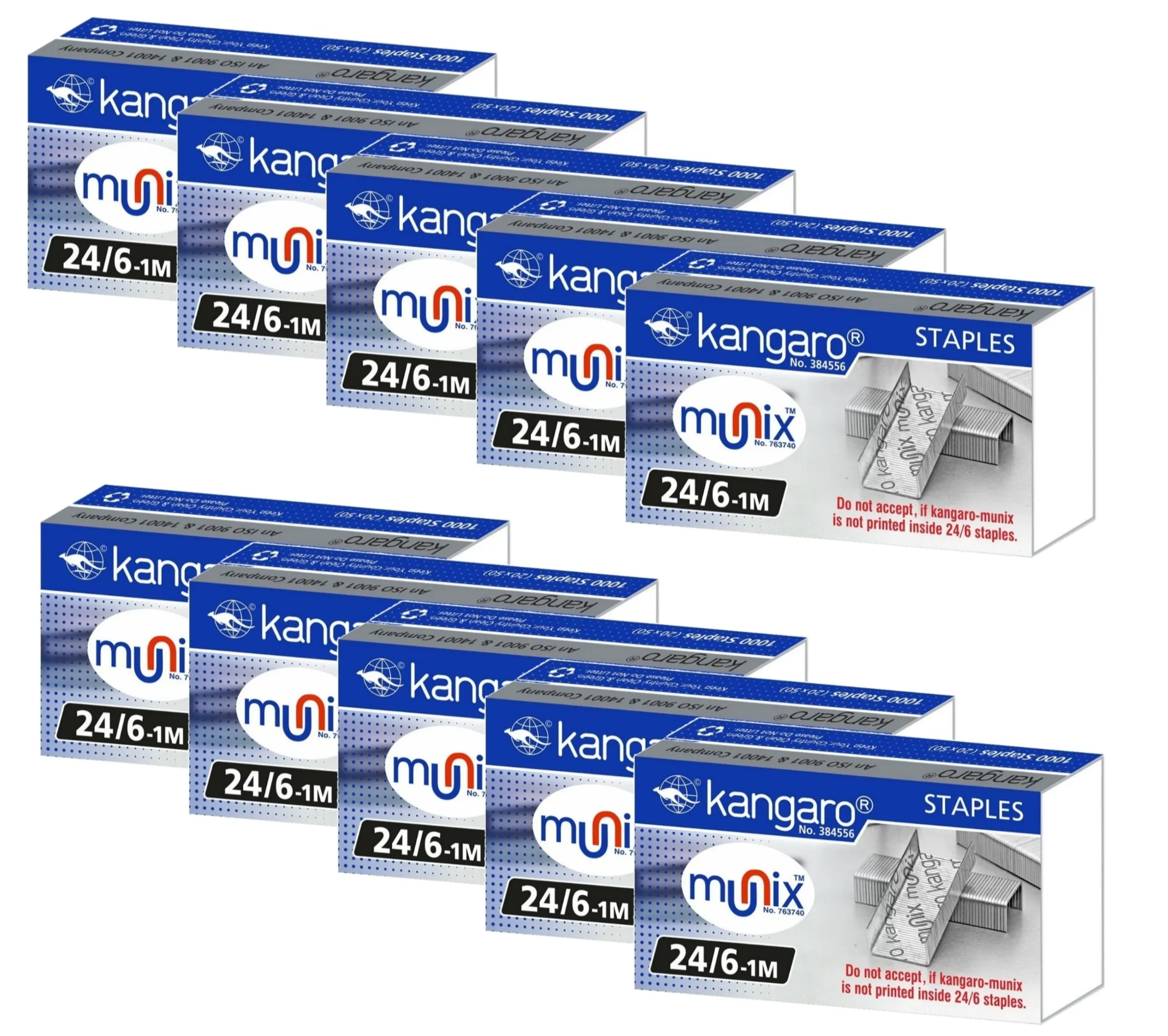 Kangaro 24/6-1M Staple Pin High Quality Rust Free Steel Wire (Set of 10 Packs)