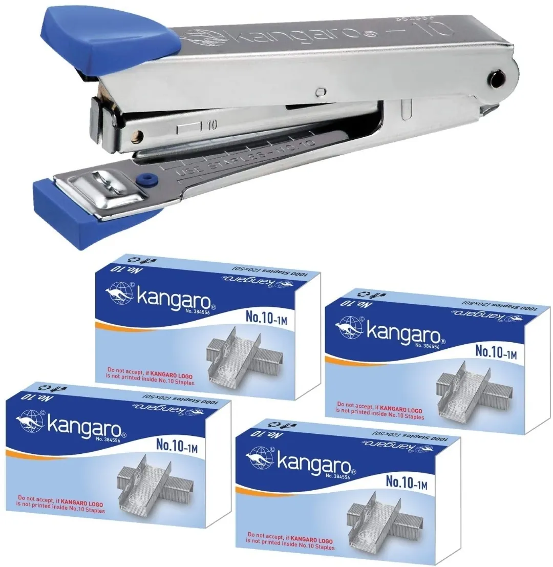 Kangaro HD-10 Stapler With 4 Packet Stapler Pin No. 10-1M  For Schools, Offices Home, Colleges and Many More Combo Pack
