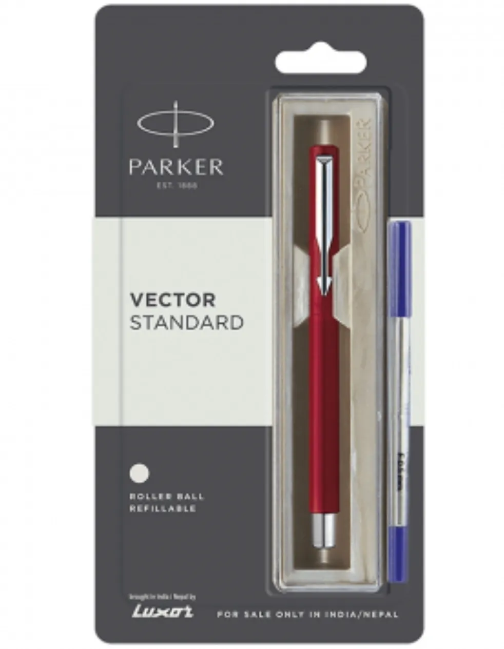 Parker Vector Standard Chrome Trim Roller Ball Pen (Pack of 1) Red Body
