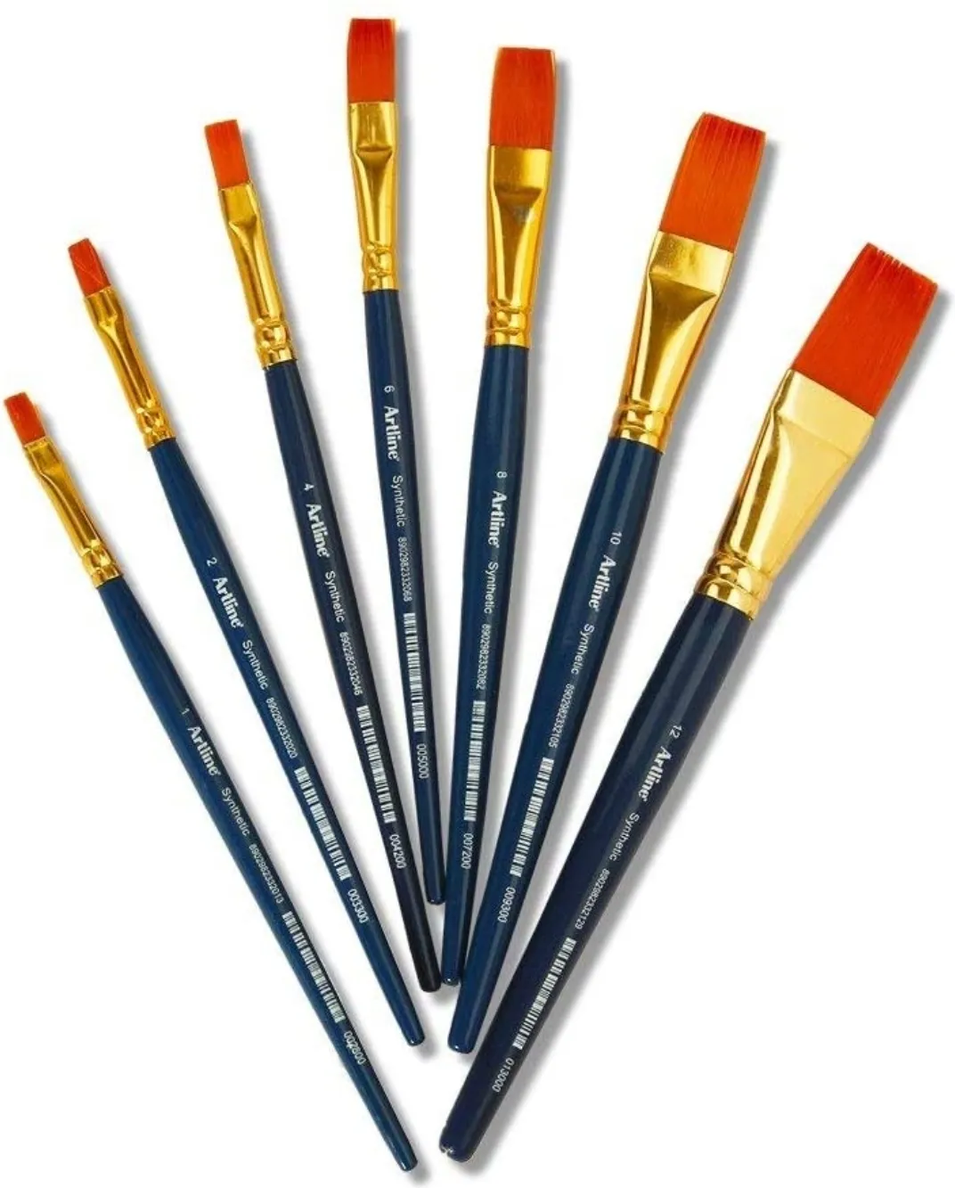 Artline 7 Flat Synthetic Hair Paint Brushes Set (Size 1,2,4,6,8,10,12) For Acrylic Colours