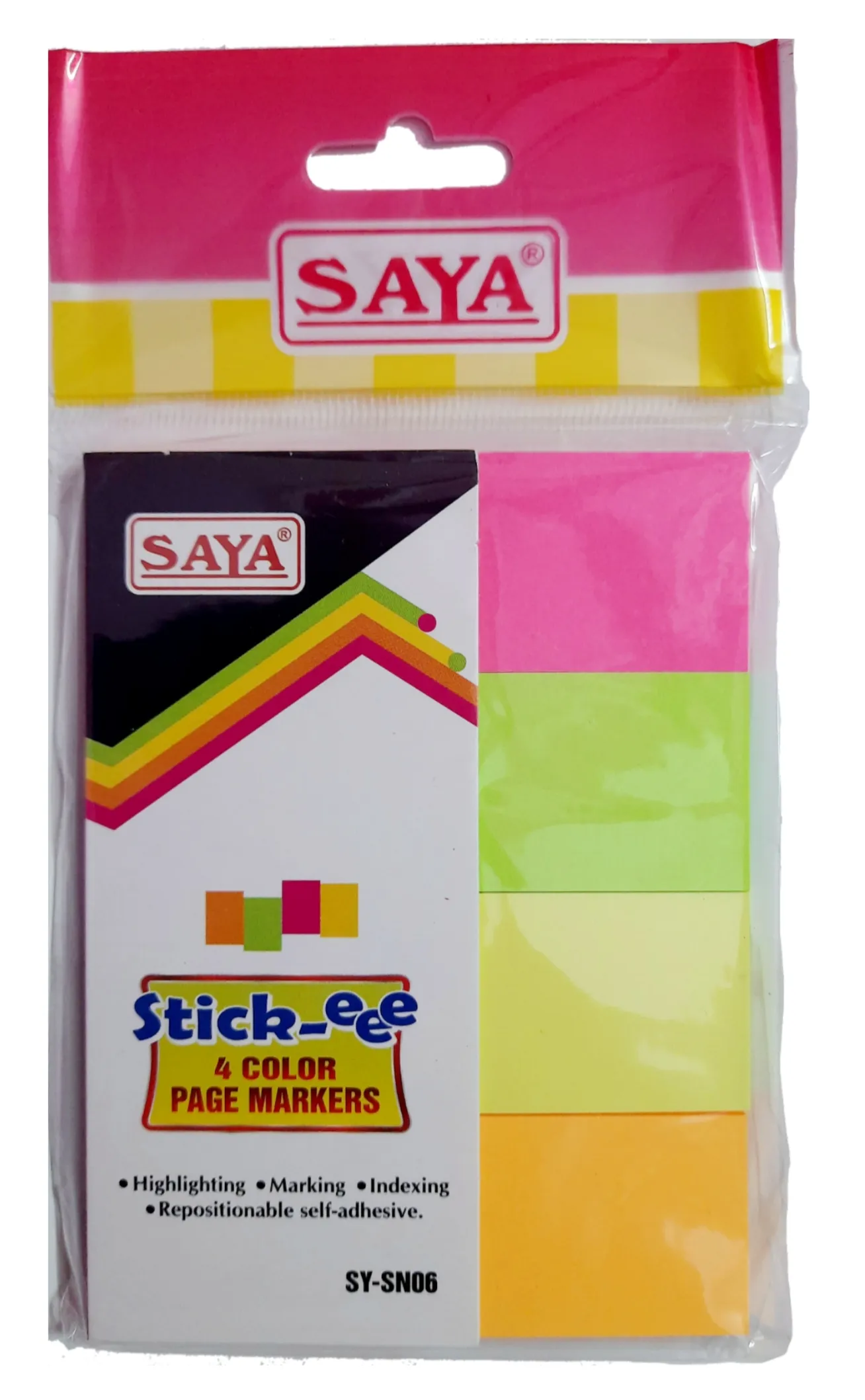 Saya Stick-eee Note Pads, 200 Sheets ,75X75mm, 4 Tabs, Pack of 1