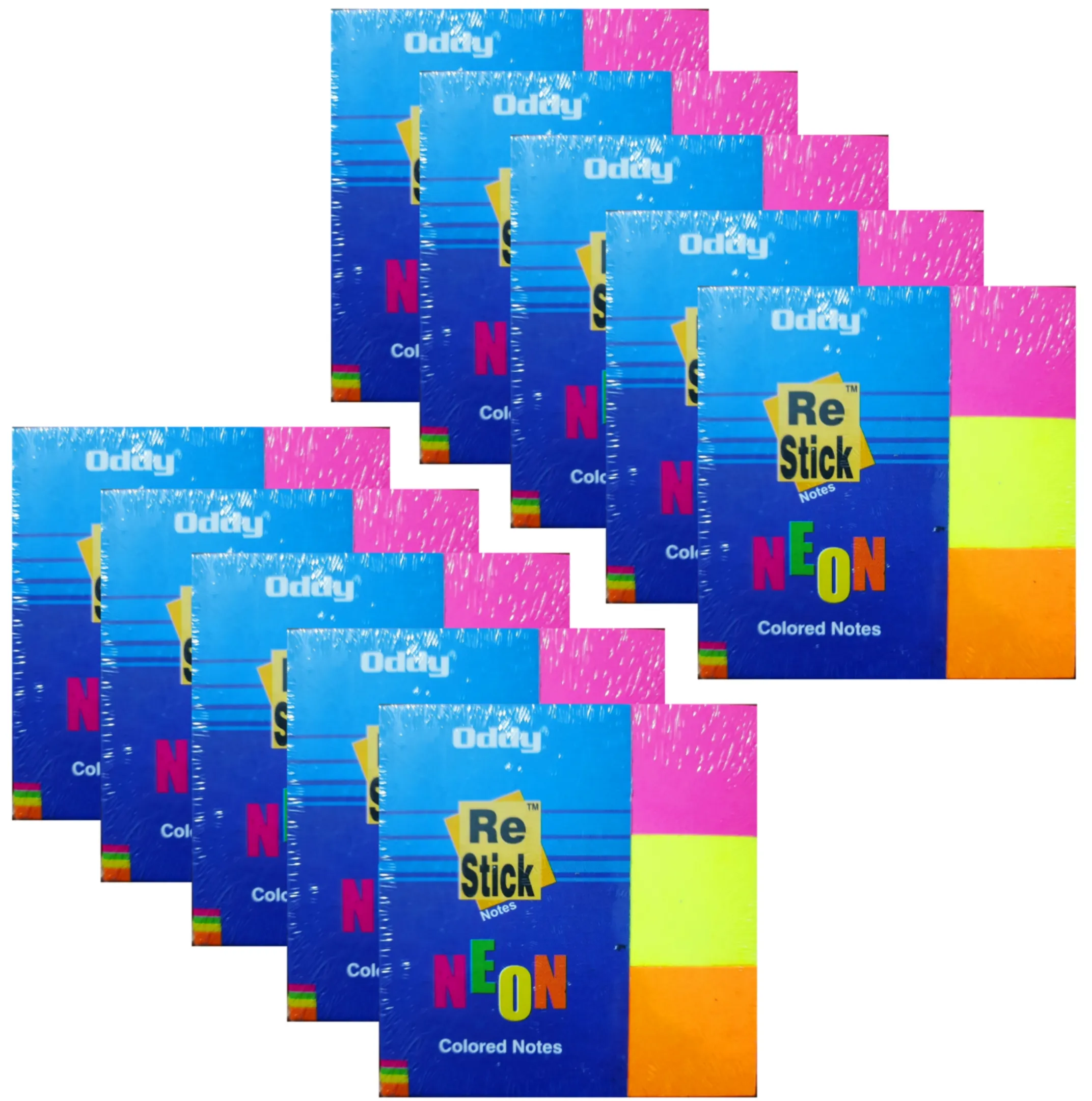 Oddy Neon 1''X3'' (25X75 mm) Re Stick Notes, Multi Colour 240 Sheets Per Pad Pack of 10