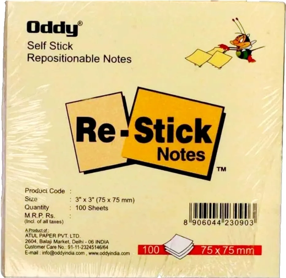 Oddy Self Stick Repositionable Notes 3"X3" (75X75 mm) 1 Pack of 100 Sheets