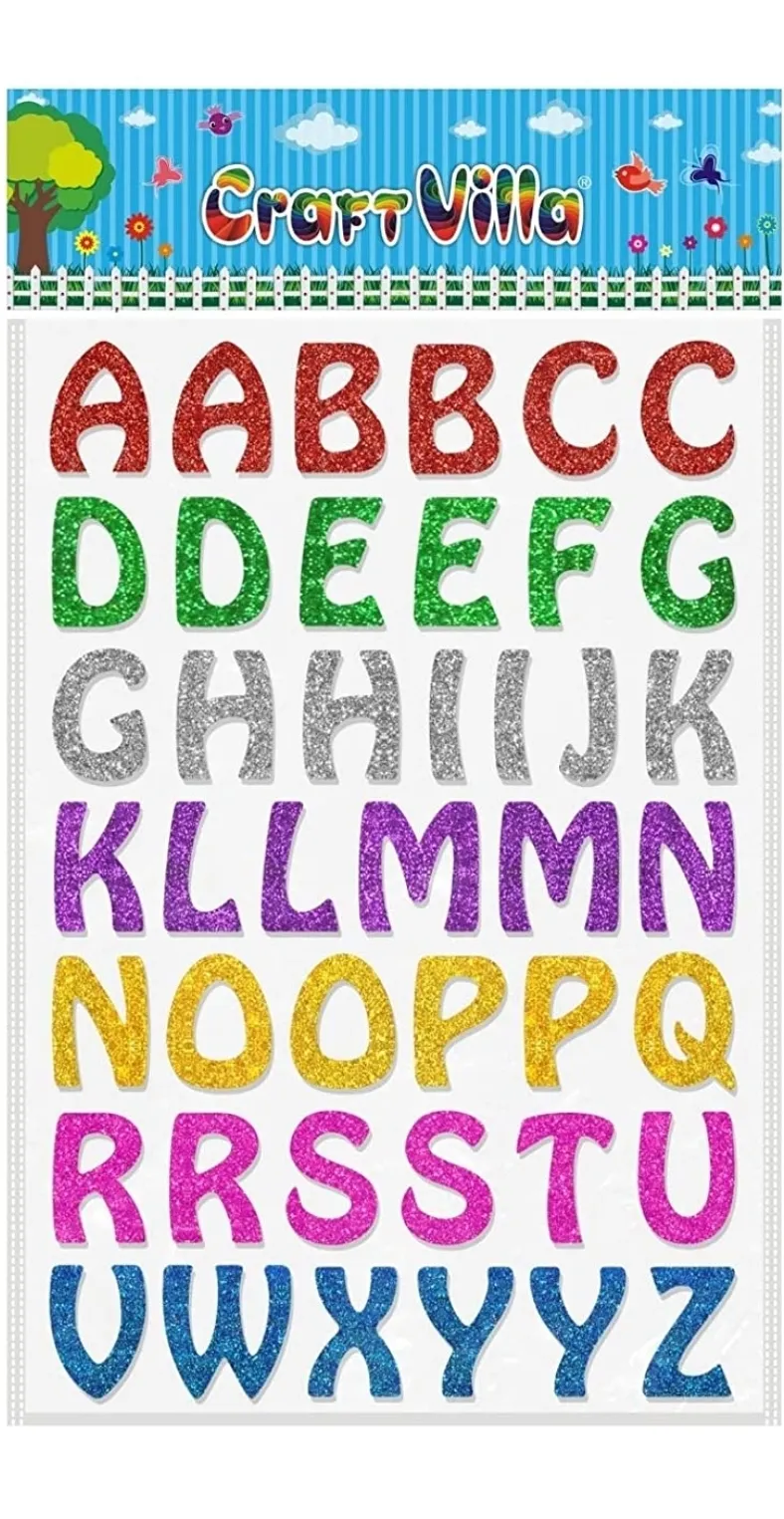 Craft Villa Sparkle Glitter Self Adhesive Multicolor Eva Foam Sticker (Alphabet ) Stickers for Craft , DIY, Scrapbooking and Decoration etc