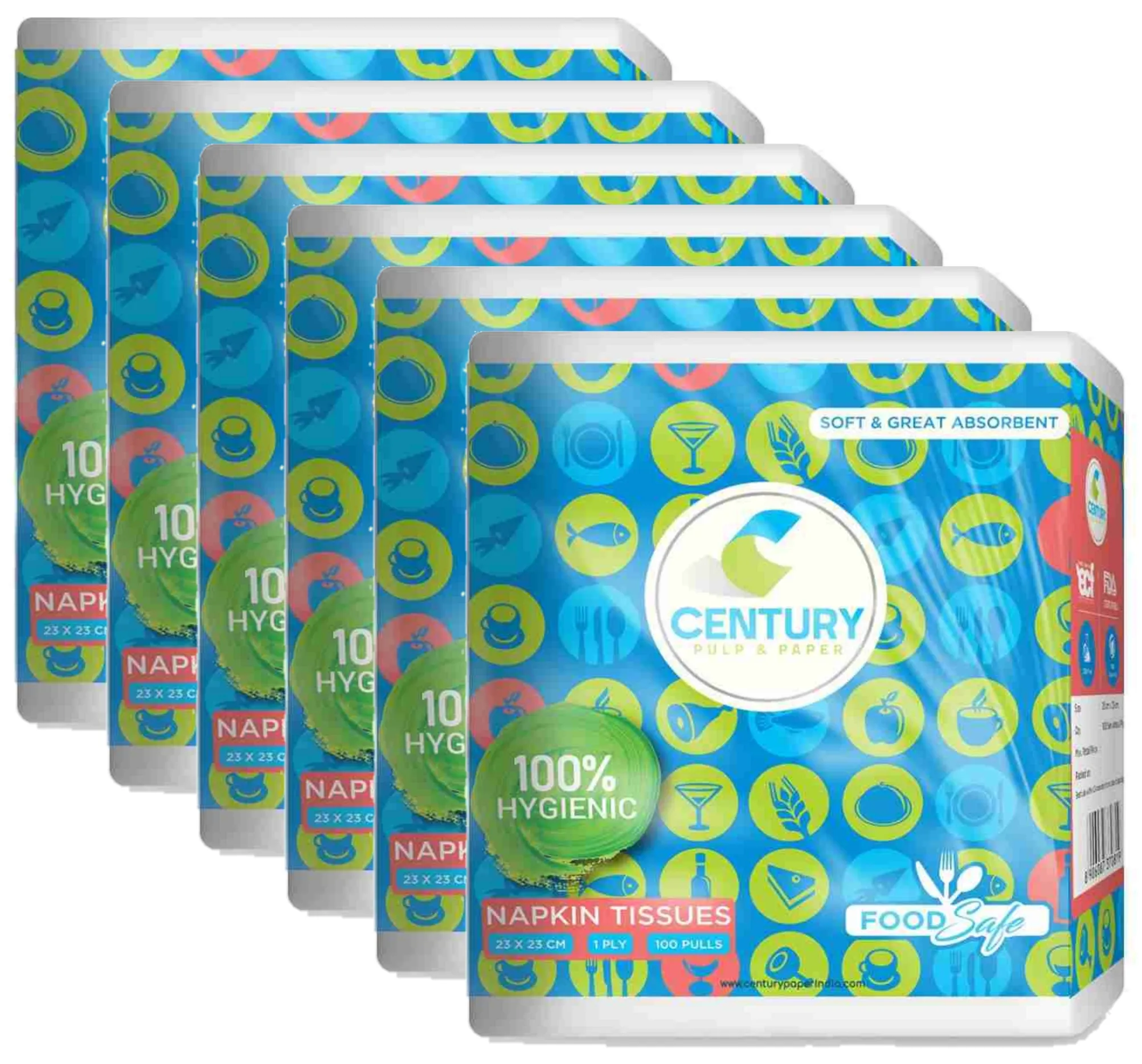 Century Napkin Tissue (23 X 23 cm , 100 Pulls / Serviettes) - Pack Of 6