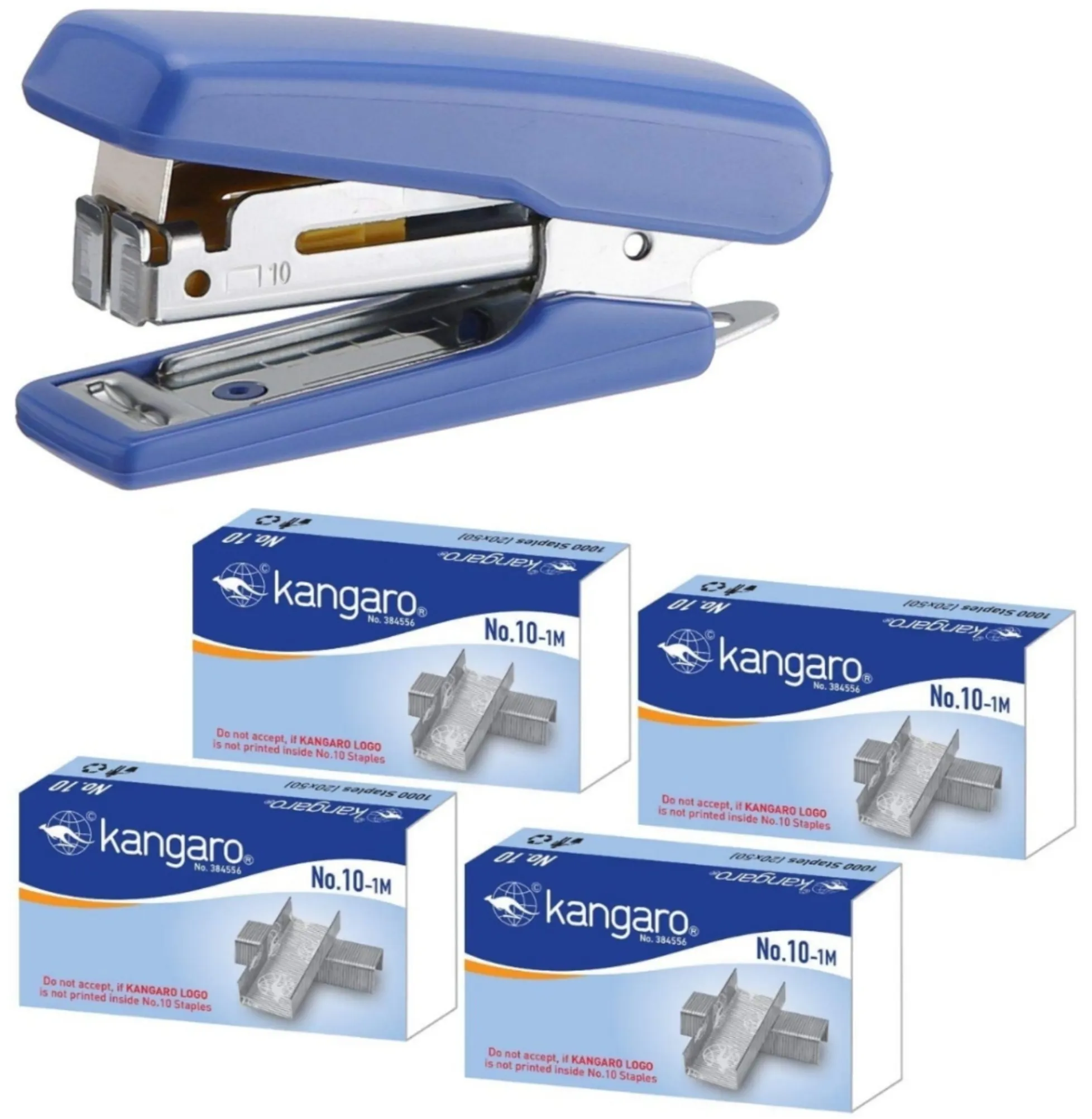 Kangaro MINI-10 Stapler With 4 Packets of Staple Pin No 10-1M Quick Loading Capacity Combo Pack