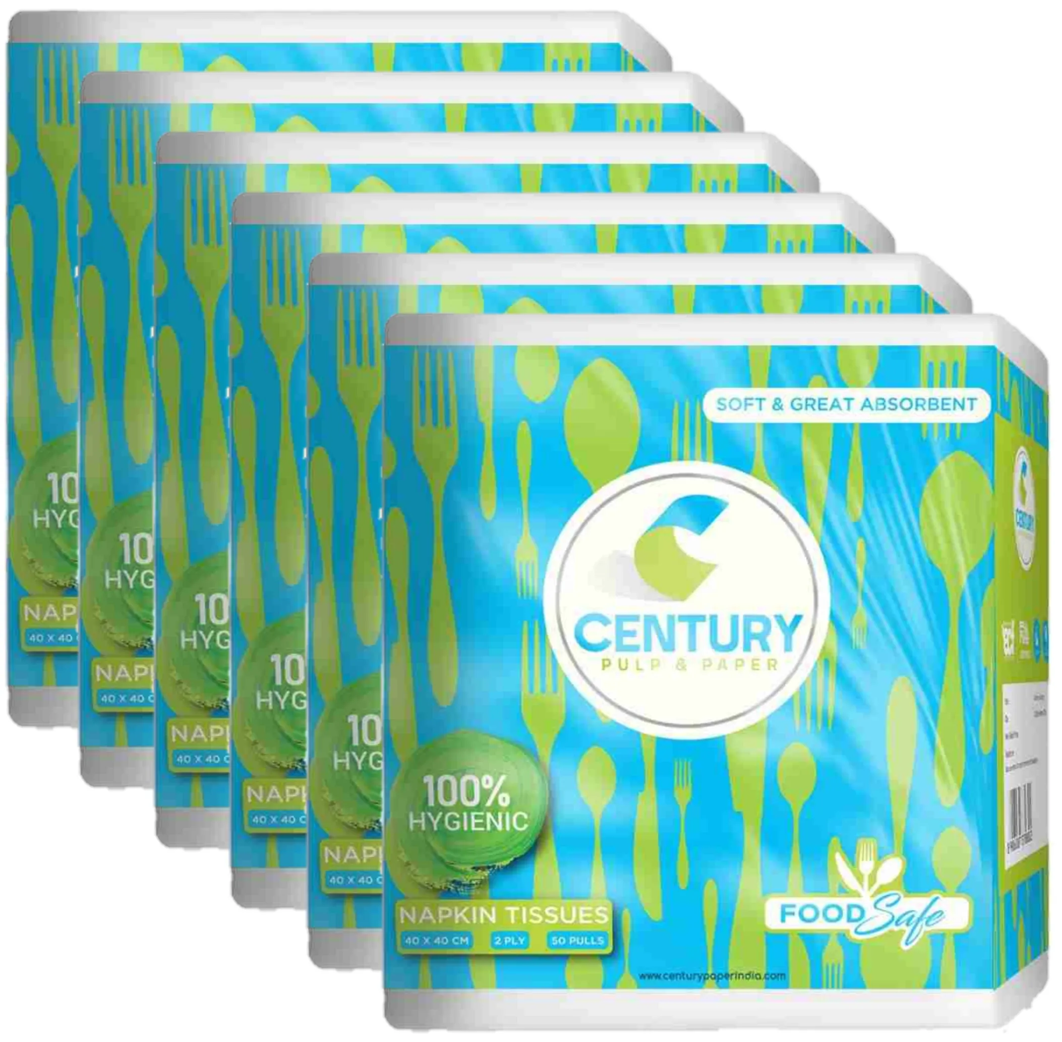 Century Napkin Tissue (40 X 40 cm , 50 Pulls / Serviettes) - Pack Of 6