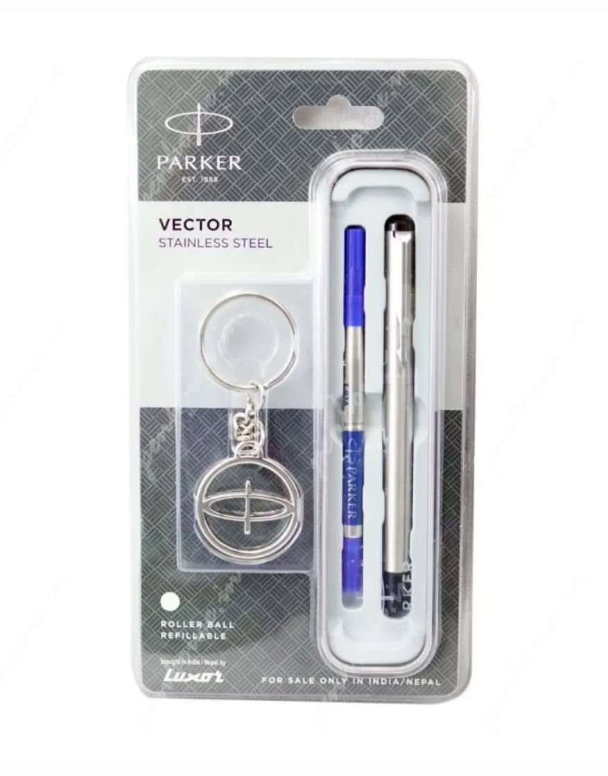 Parker Vector Stainless steel Chrome Trim Roller Ball Pen + Free Key Chain (Pack of 1)