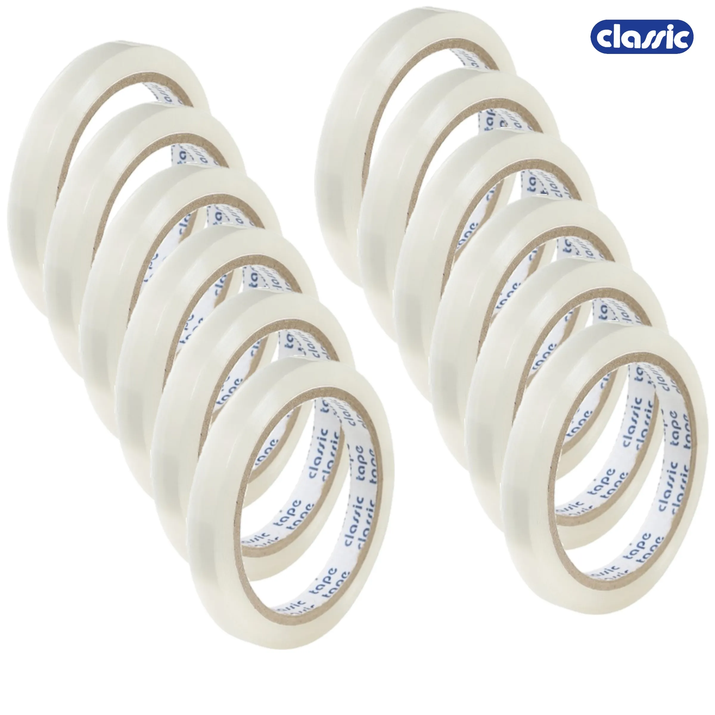 Classic 30 Micron 12 mm Transparent Self Adhesive Tape, Premium Quality, 1 Box of 12 Roll
