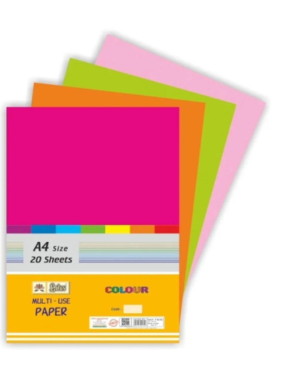 Lotus A4 Size Multi Use Paper Colorful Plain Paper 20 Sheets Pack
