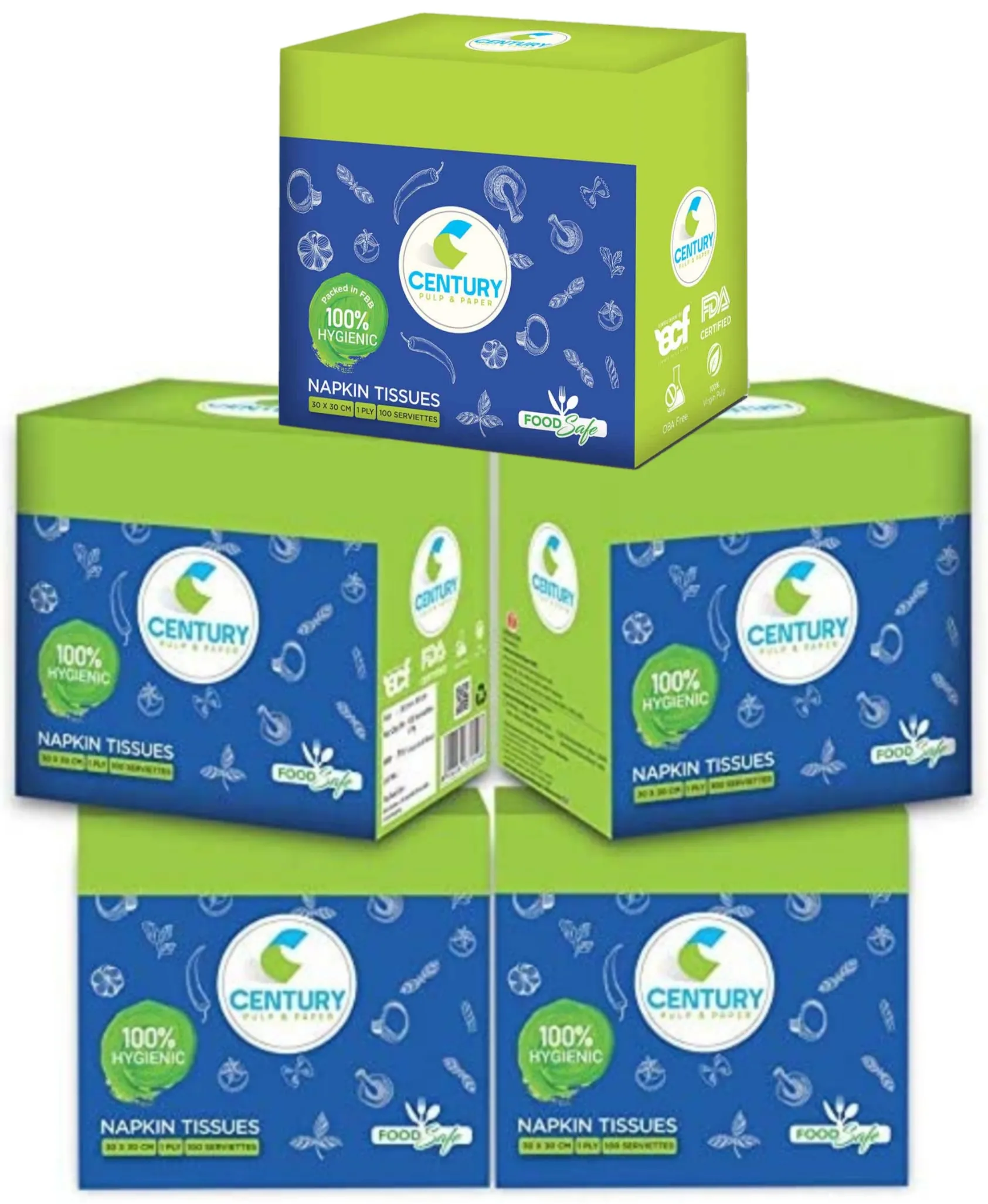 CENTURY NAPKIN TABLE TOP TISSUE BOX (30X30 CM, 100 PULLS / SERVIETTES) - PACK OF 5