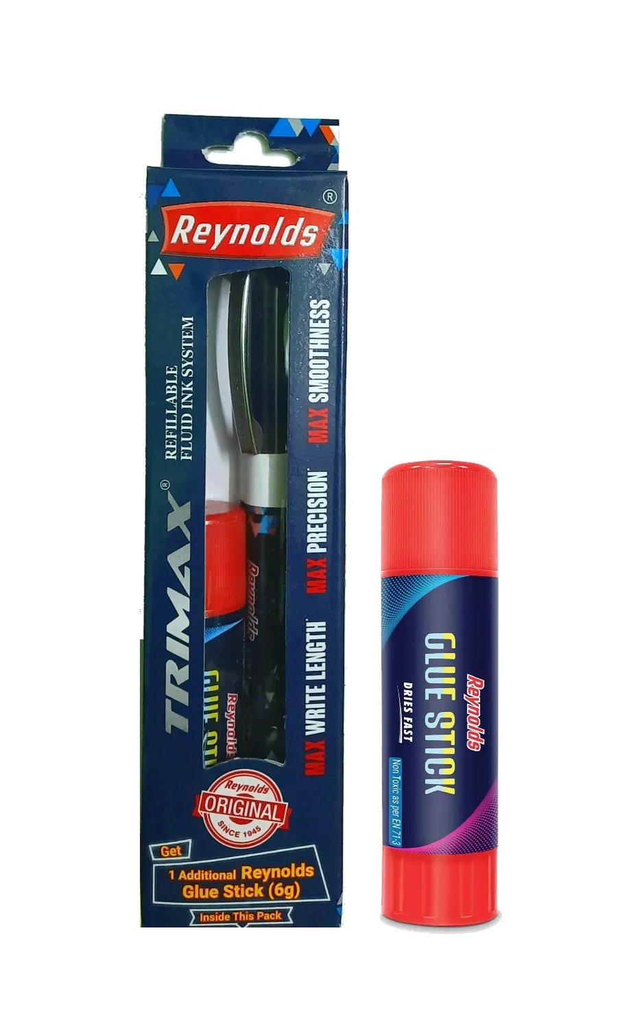 REYNOLDS Trimax Pen With Free Reynolds Glue Stick (Blue Ink) - Pack of 1