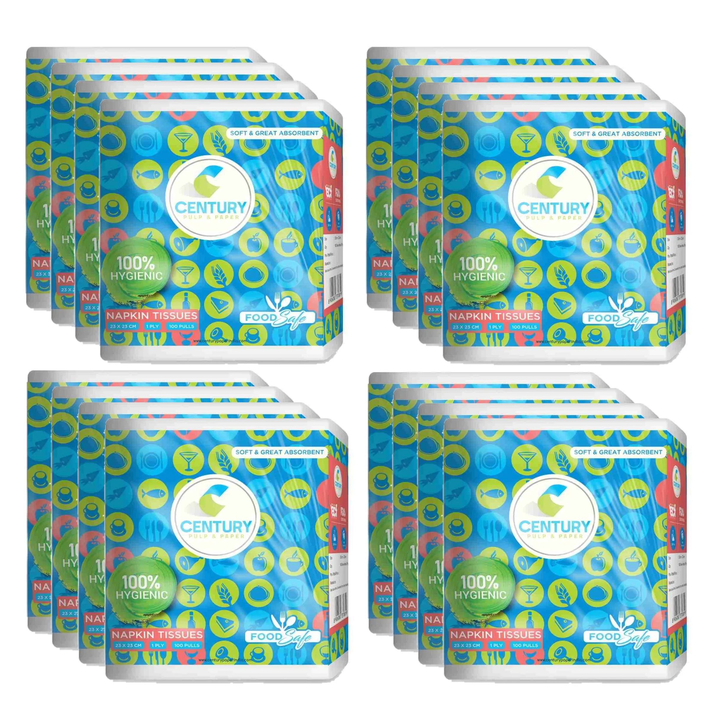 Century Napkin Tissue (23 X 23 cm , 100 Pulls / Serviettes) - Pack Of 12
