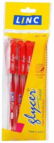 Linc Glycer (0.6 mm) Ball Pen, Red Pack of 3