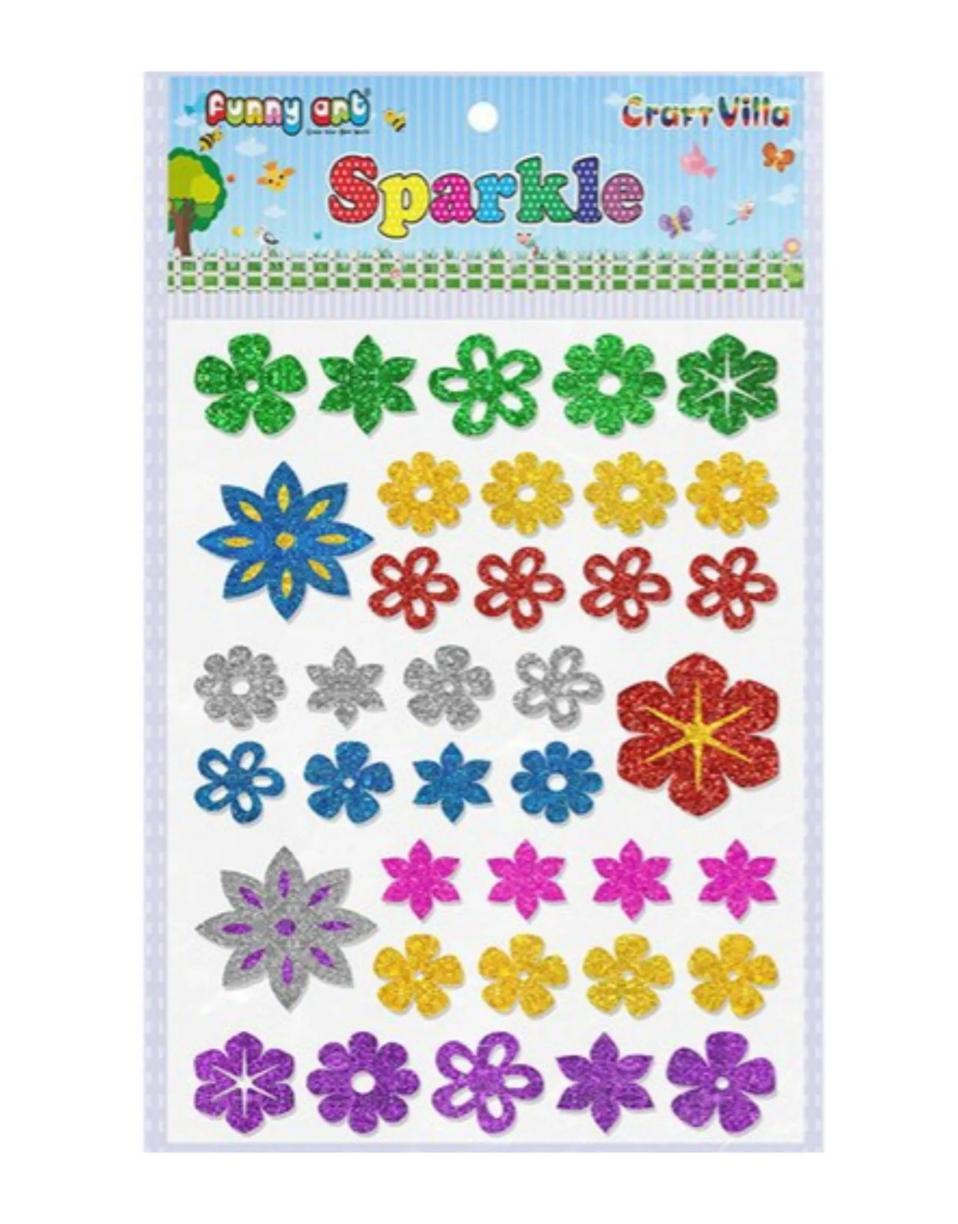 Craft Villa Sparkle Glitter Self Adhesive (Multi Color) Eva Foam Sticker (Flower Shape) Stickers for Craft , DIY, Scrapbooking and Decoration etc