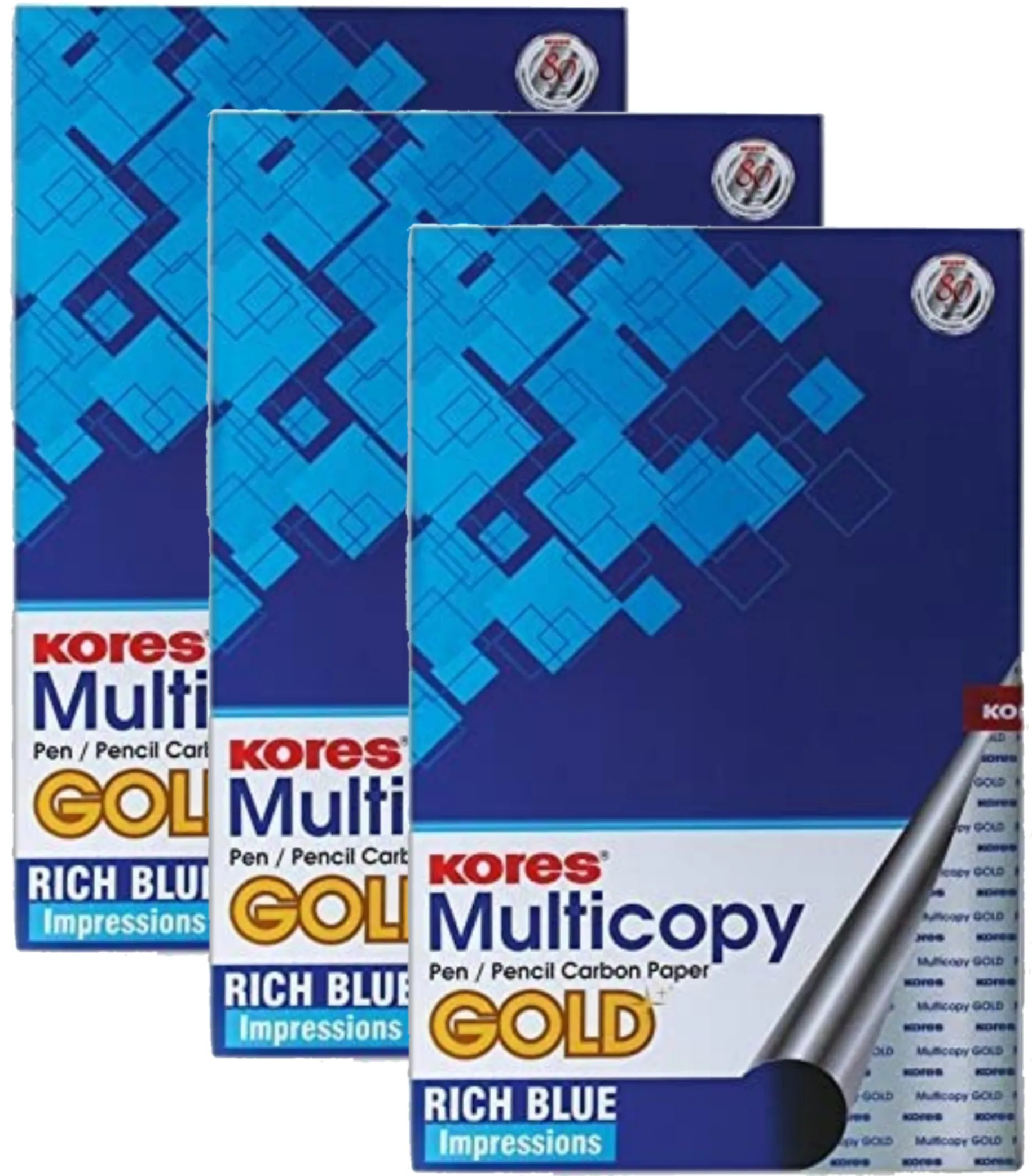 Kores Multicopy Pen/ Pencil Carbon Paper, Gold Rich Blue Impression 100 Sheet inside Pack, (Pack of 3)