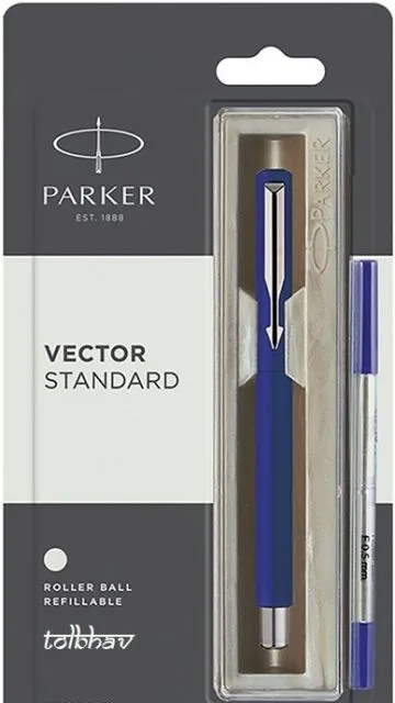 Parker Vector Standard Chrome Trim Roller Ball Pen (Pack of 1) Blue Body
