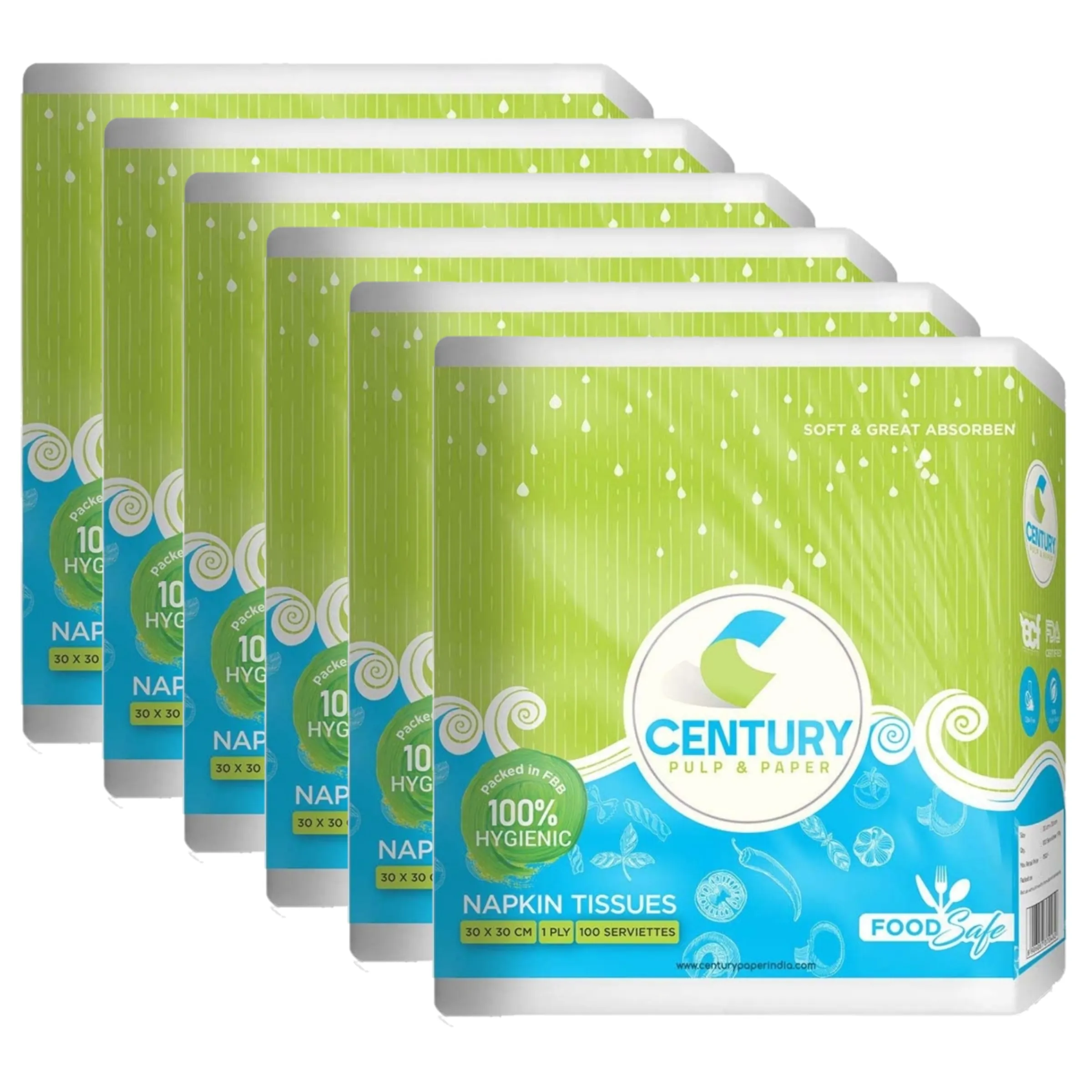 Century Napkin Tissue (30 X 30 CM , 100 PULLS / SERVIETTES) - PACK OF 6