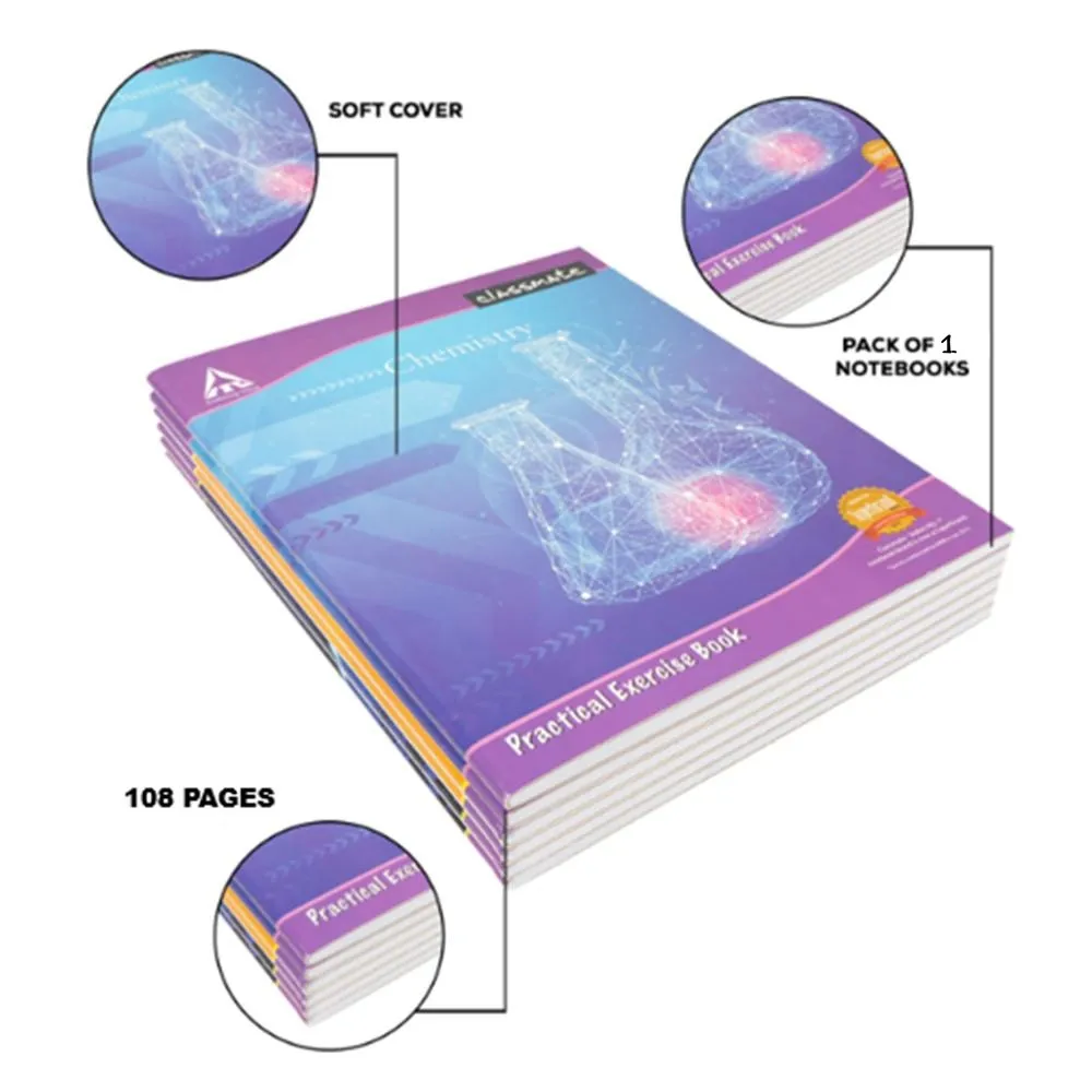 Classmate Chemistry Practical Notebook Hard Cover 108 Pages Single Line/ Blank 26.5X21.5 cm Pack of 1