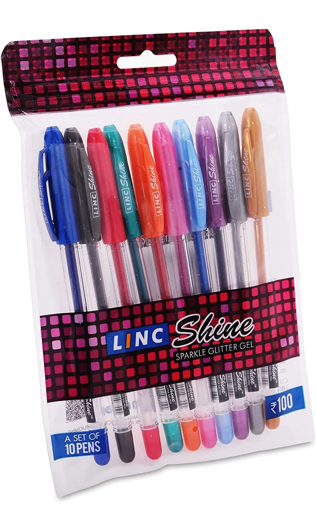 Linc Shine Sparkle Glitter Gel Pen, Multi Colour Pack of 10