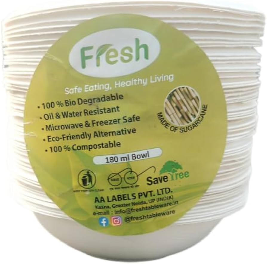 Fresh Disposable Bio Degradable Paper Bowl, 180ml, Pack of 50
