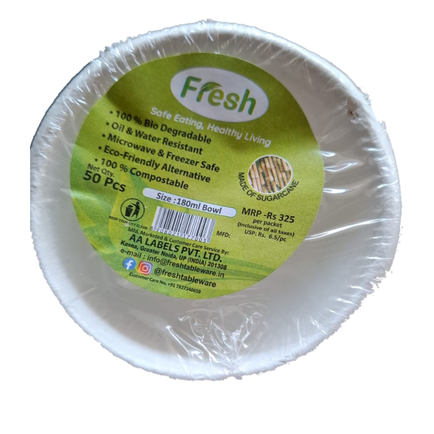 Fresh Disposable Bio Degradable Paper Bowl, 180ml, Pack of 50