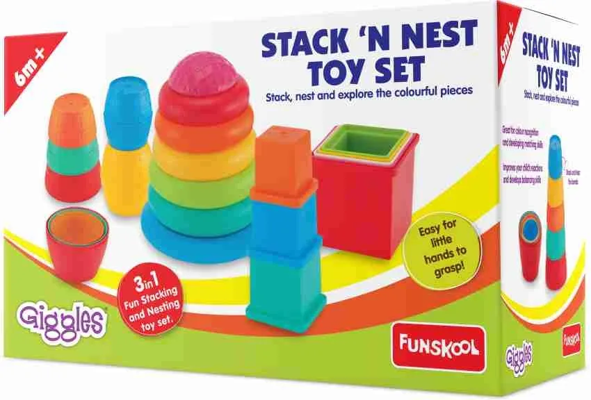 Funskool Giggles Stack N Nest Toy Set Multi Colour Stack Nest Explore Colourful Pieces