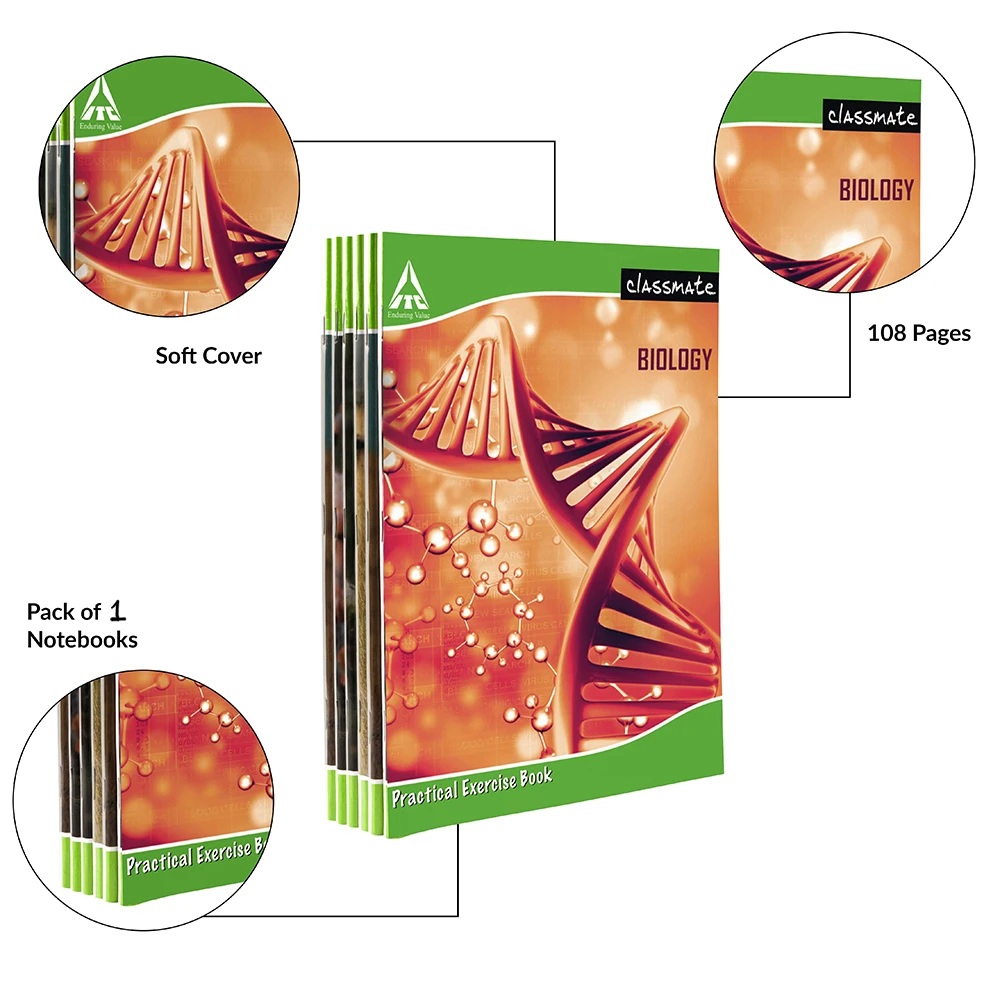 Classmate Biology Practical Notebook Hard Cover Single Line/Blank 108 Pages 26.5X21.5cm Pack of 1