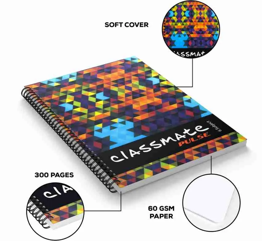 Classmate Pulse Notebook Soft Cover 6 Subject Spiral Binding Notebook Unruled 29.7 X 21 cm 300 Pages Pack of 1