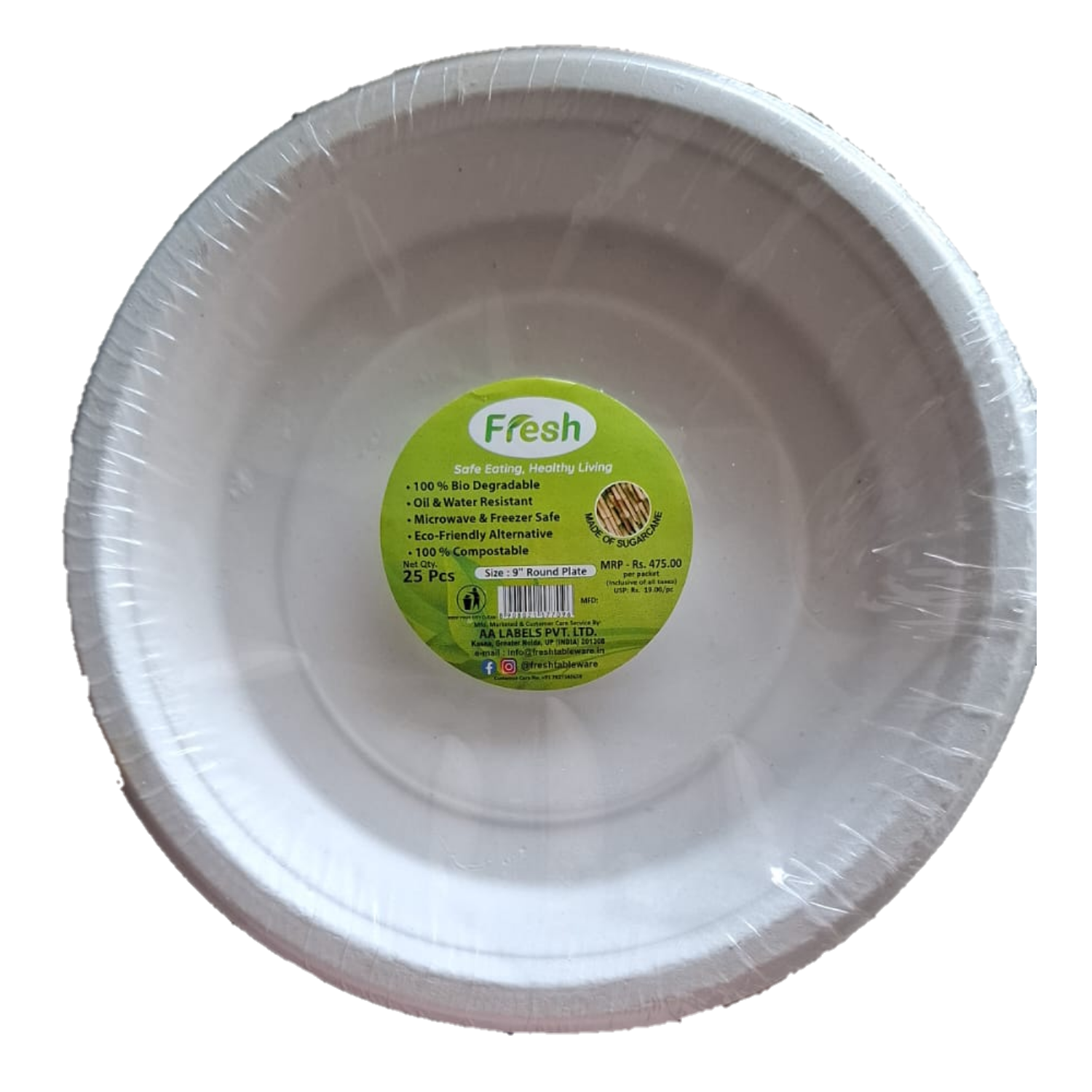 Disposable Bio Degradable Plate  9" Round plate Pack of 25
