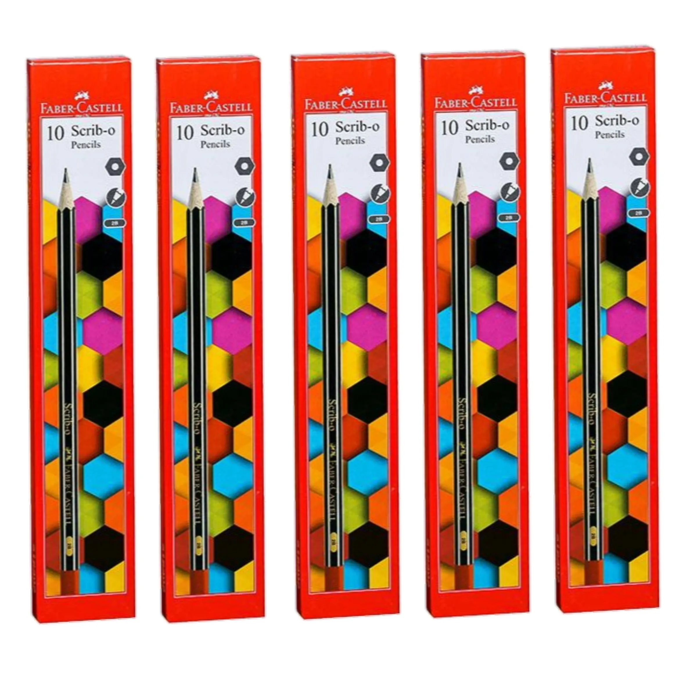 Faber Castell 10 Scrib- O Pencils Hexagonal With 1 Eraser & 1 Sharpener 5 Pack of (10 Pencils) each