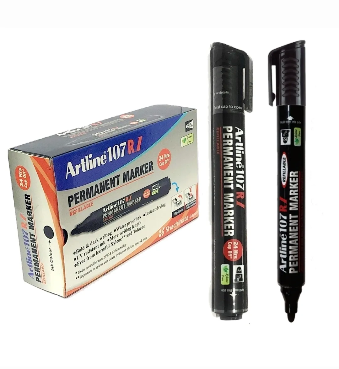Artline Permanent Marker 107 RI Black Refillable Pack of 10 Marker