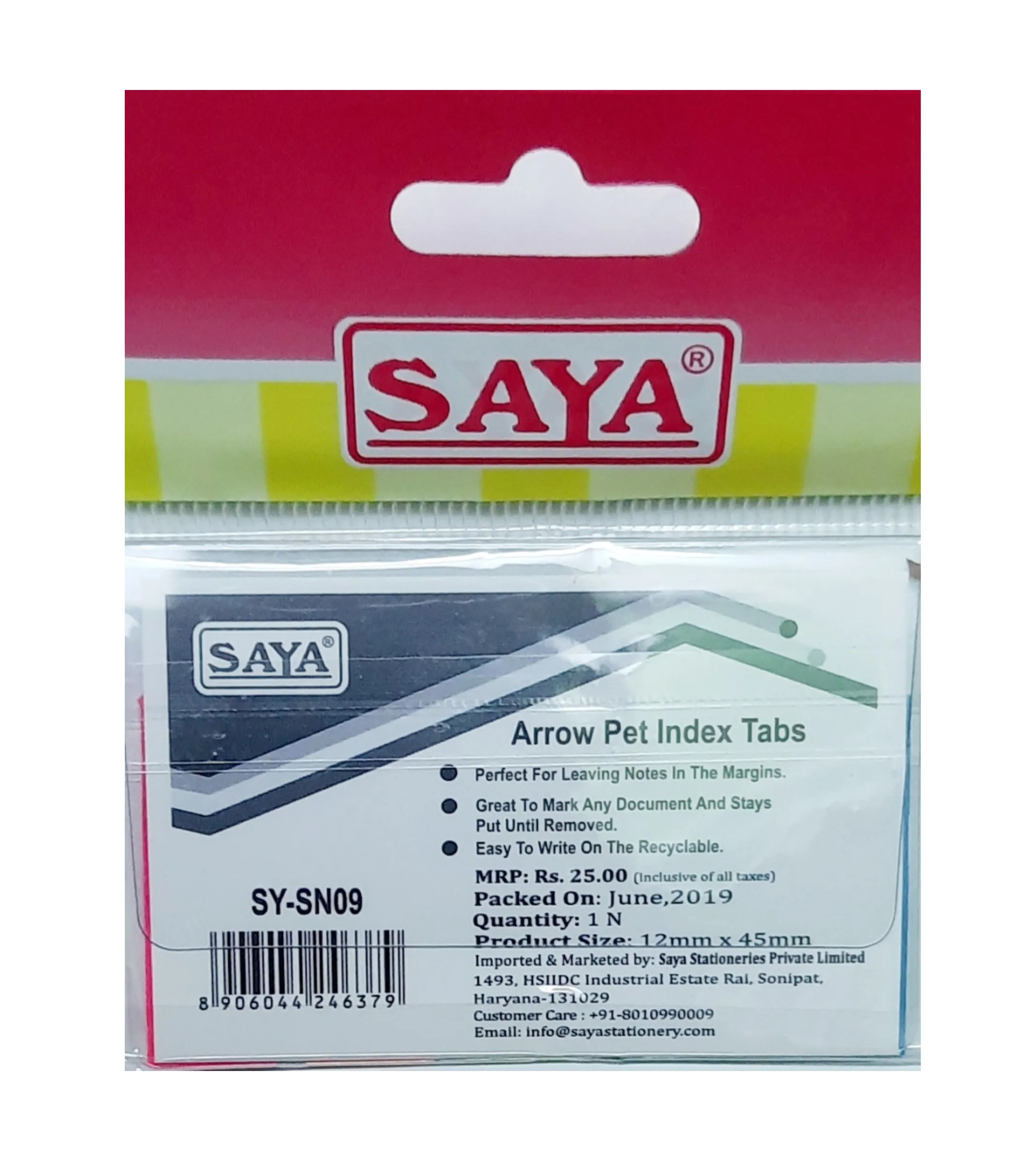 Saya Arrow Pet Index Tabs, Page Marker, SY-SN09, 12X45 mm, Pack of 1