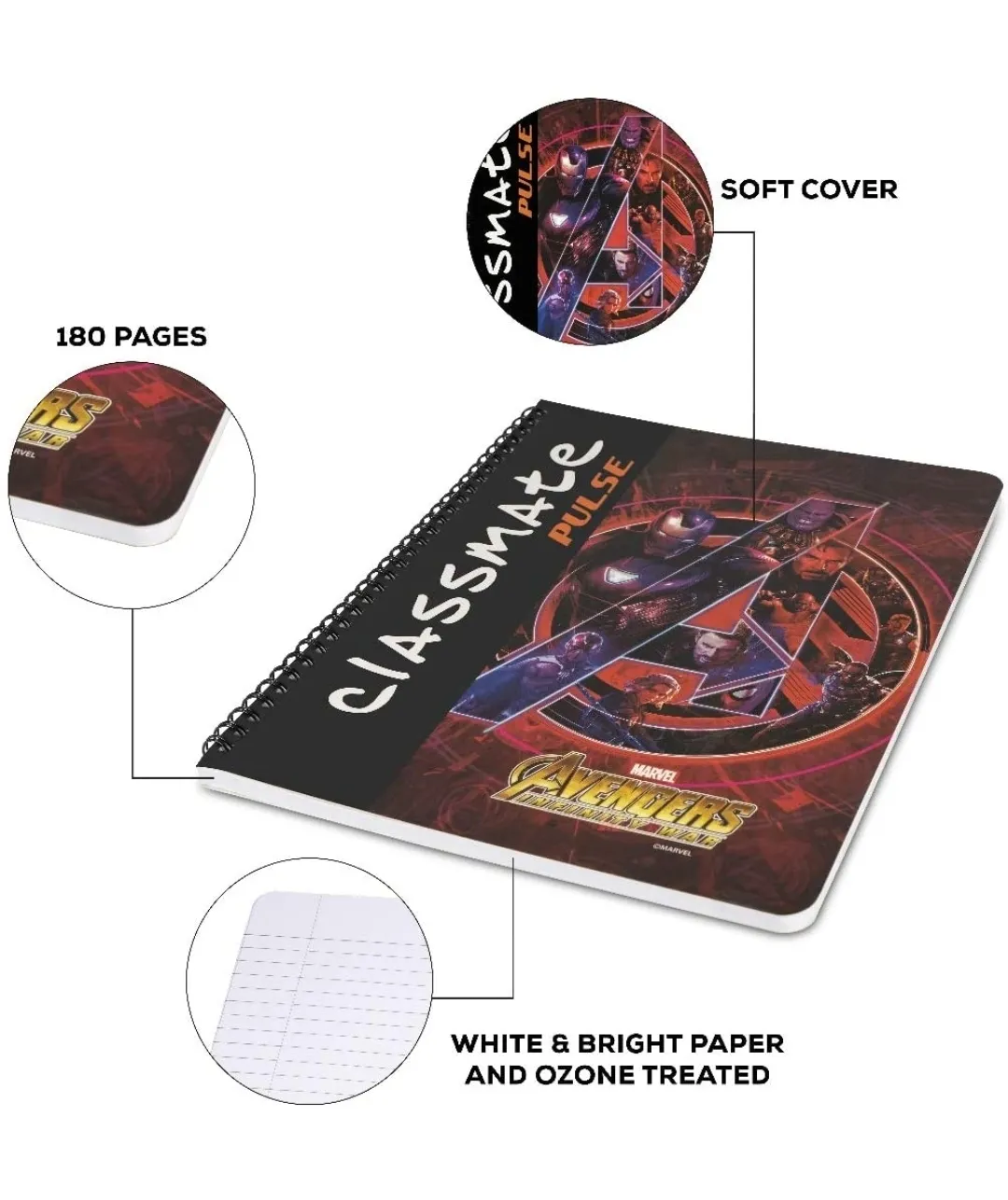 Classmate Pulse Spiral Notebook 240 mm X 180 mm Soft Cover Single Line 180 Pages Pack of 1