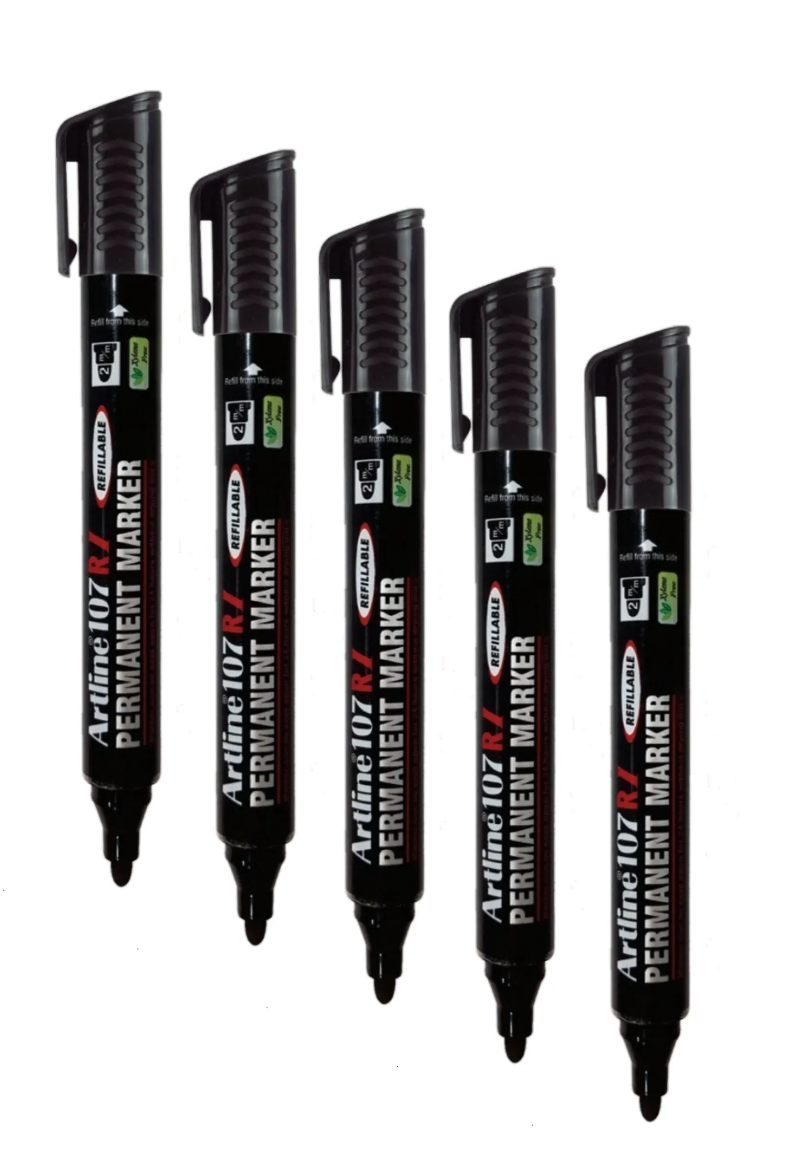 Artline Permanent Marker 107 RI Black Refillable Pack of 5 Marker