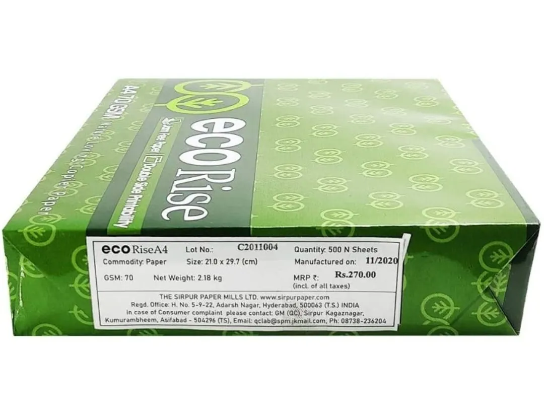 Eco Rise Printing Copy A4 Size JK Paper Eco Tree Friendly 70 GSM 500 Sheet Pack of 1