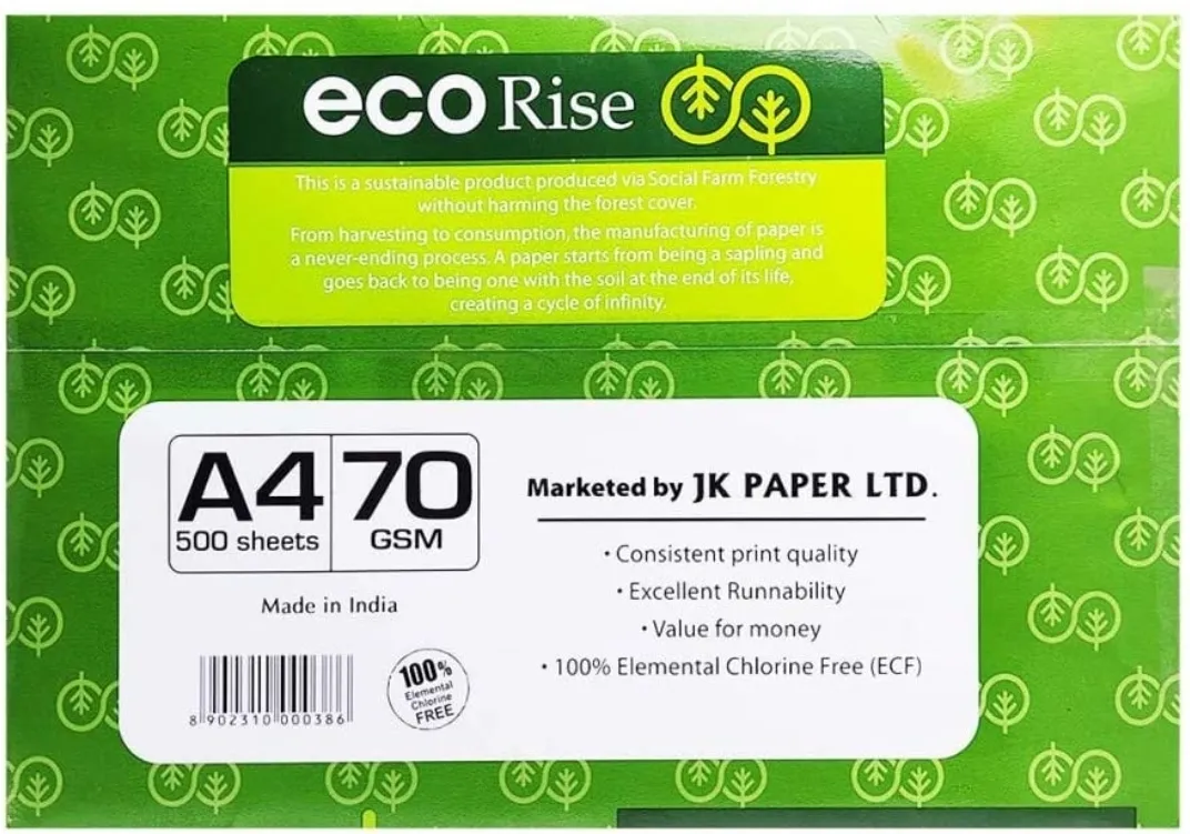 Eco Rise Printing Copy A4 Size JK Paper Eco Tree Friendly 70 GSM 500 Sheet Pack of 1