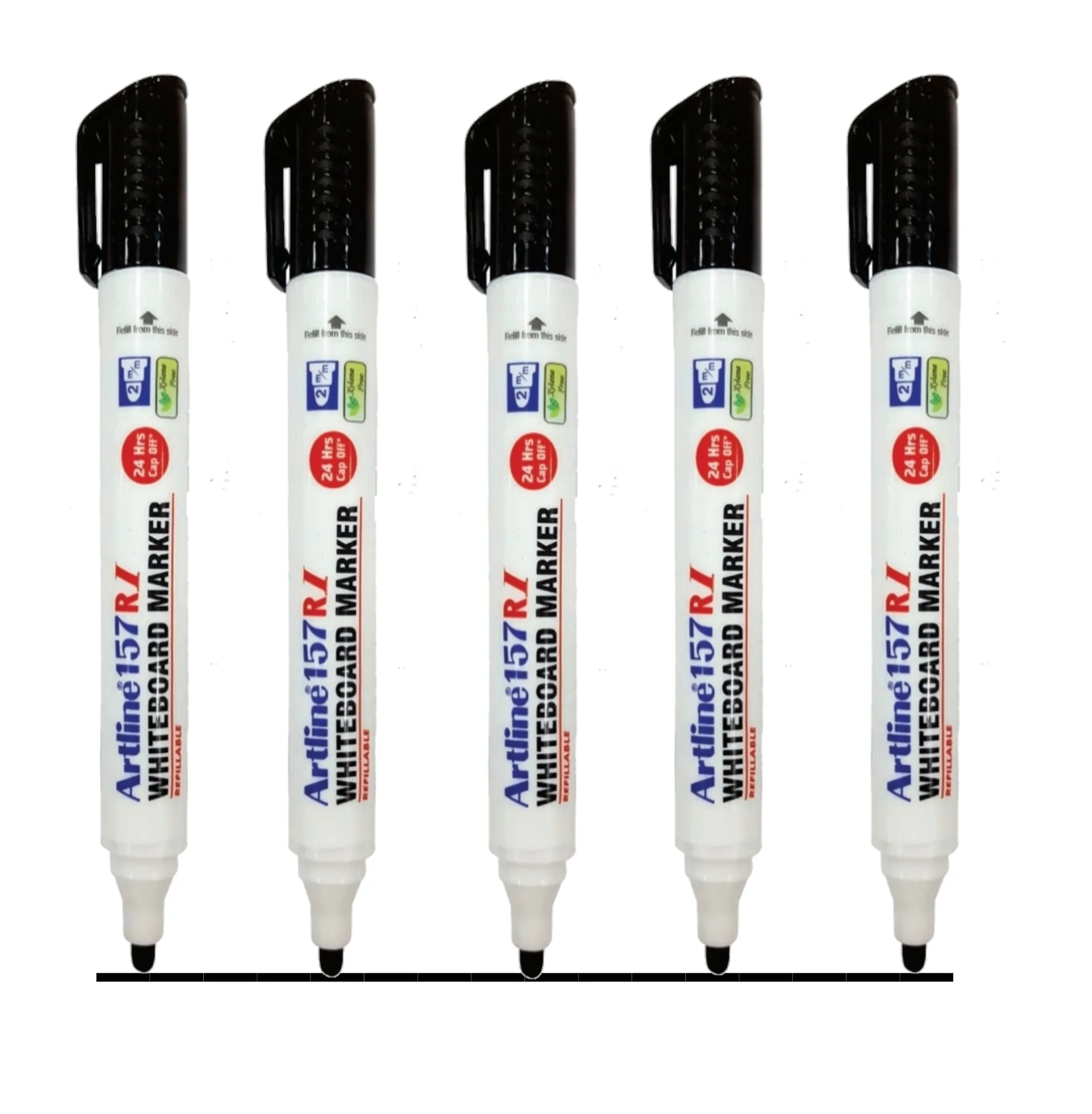 Artline White Board Marker 157 RI Refillable Black Colour Pack of 5 Marker