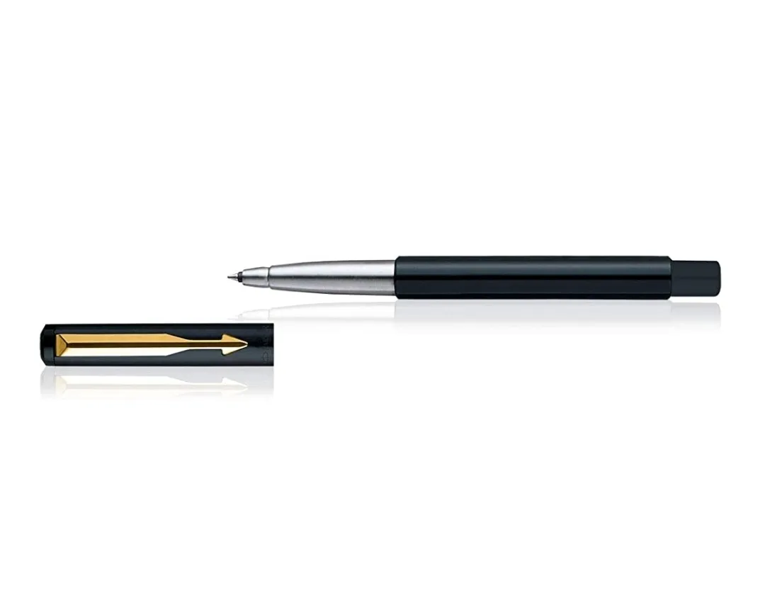 Parker Vector Standard Gold Trim Roller Ball Pen (Pack of 1) Black Body