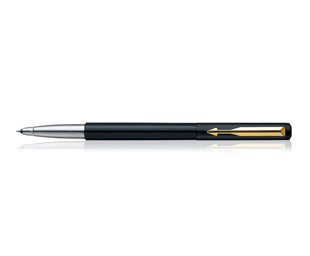 Parker Vector Standard Gold Trim Roller Ball Pen (Pack of 1) Black Body