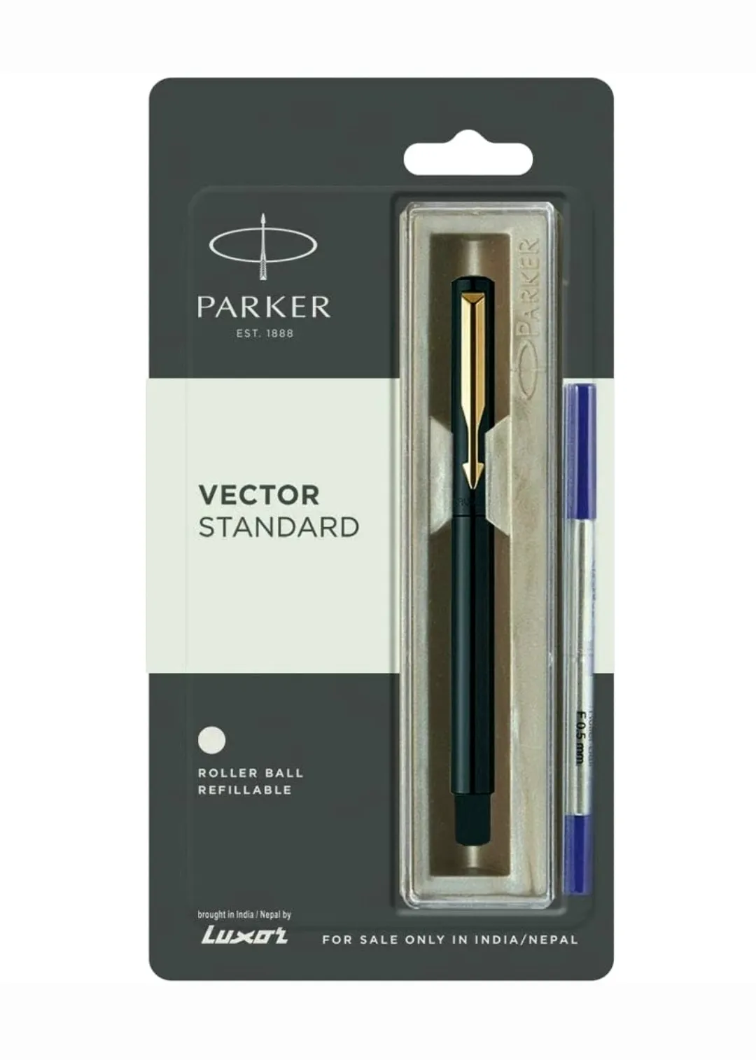 Parker Vector Standard Gold Trim Roller Ball Pen (Pack of 1) Black Body