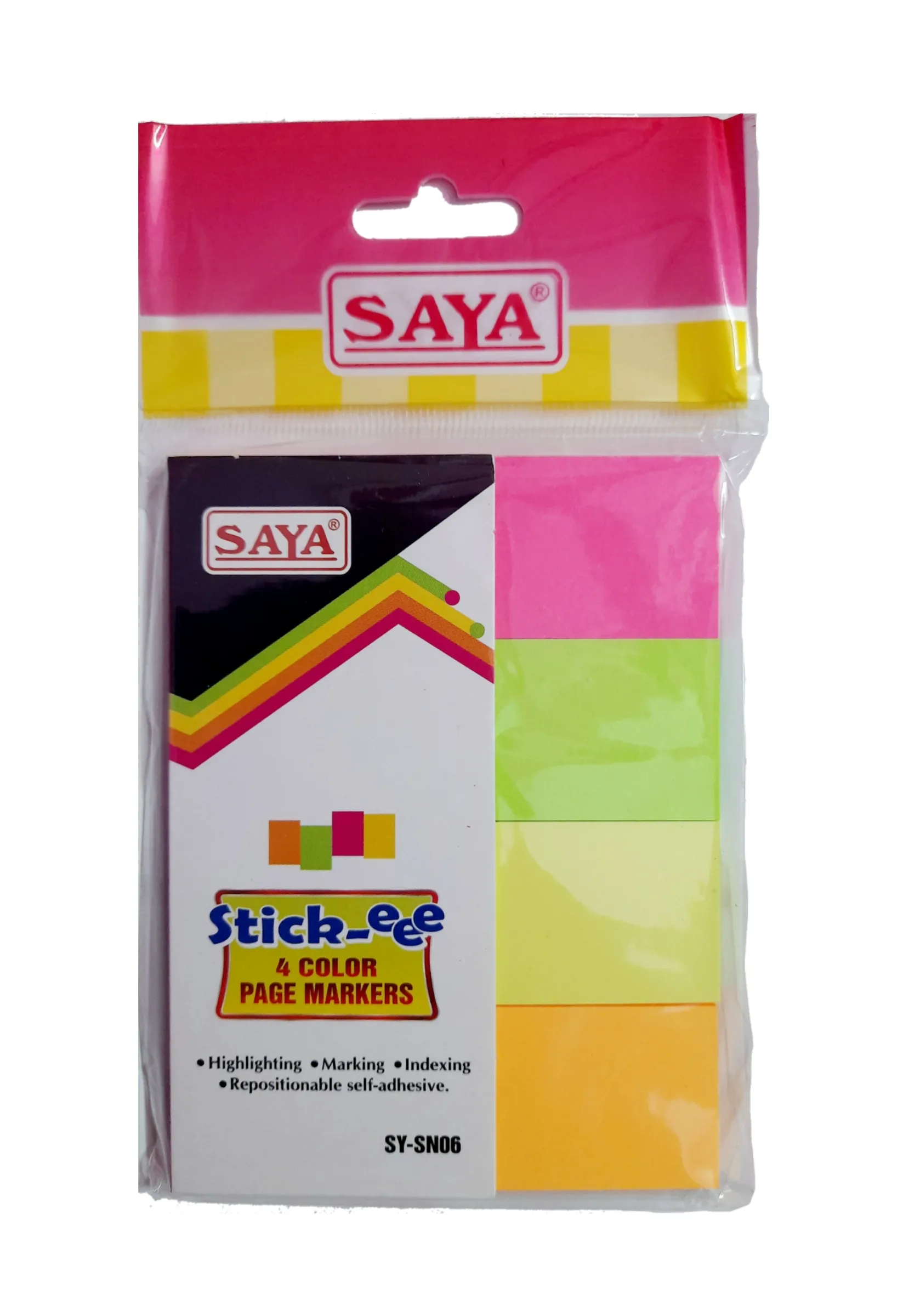 Saya Stick-eee Note Pads, 200 Sheets ,75X75mm, 4 Tabs, Pack of 1