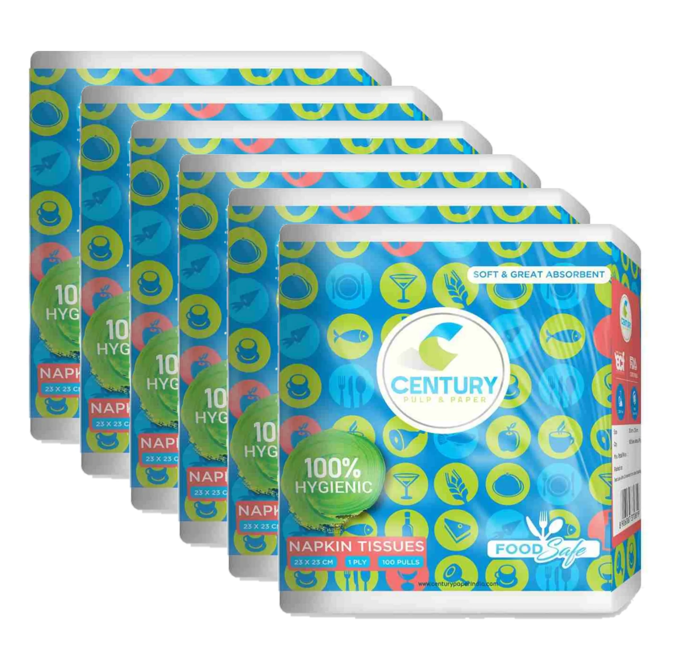Century Napkin Tissue (23 X 23 cm , 100 Pulls / Serviettes) - Pack Of 6