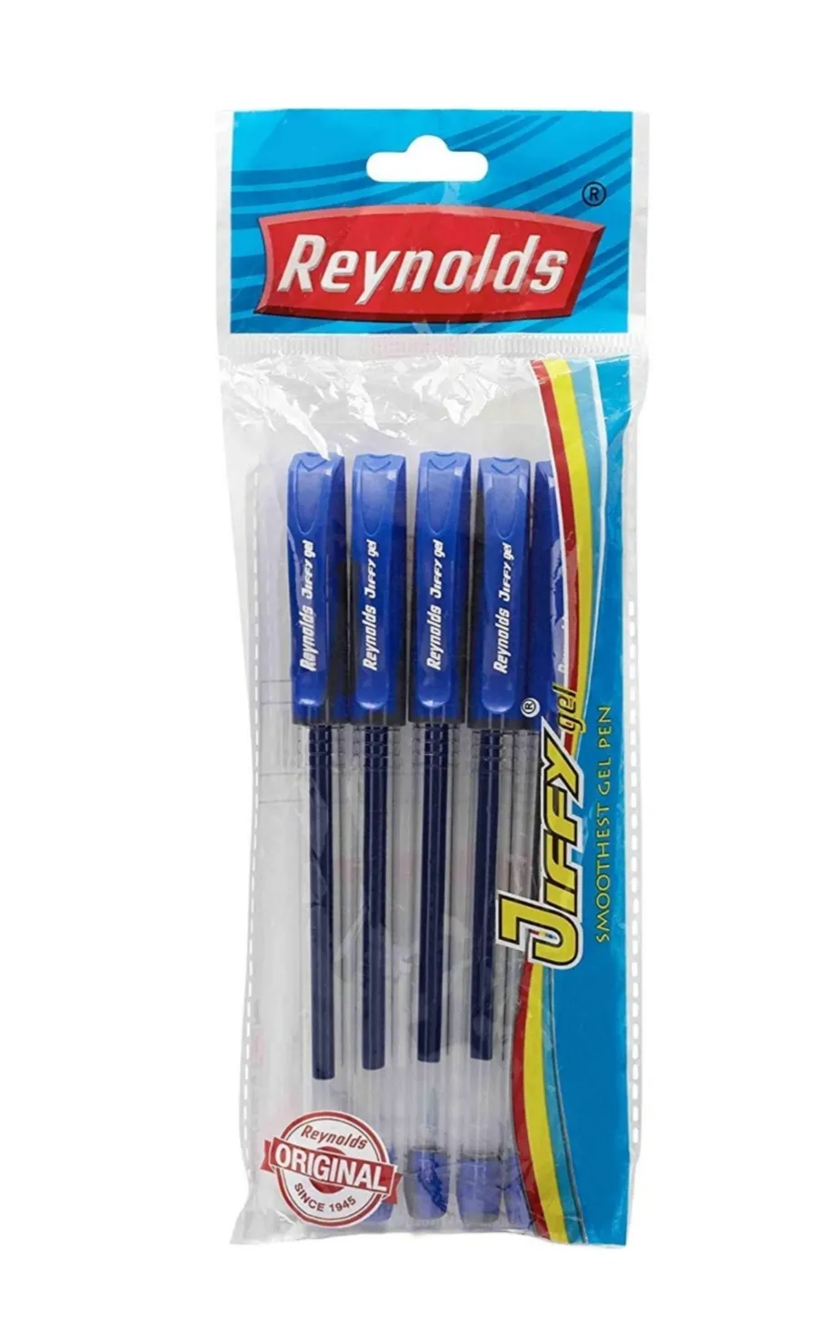 REYNOLDS JIFFY 0.5 MM NEEDLE POINT GEL PENS - PACK OF 5 (BLUE)