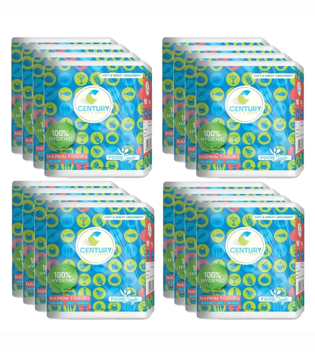 Century Napkin Tissue (23 X 23 cm , 100 Pulls / Serviettes) - Pack Of 12
