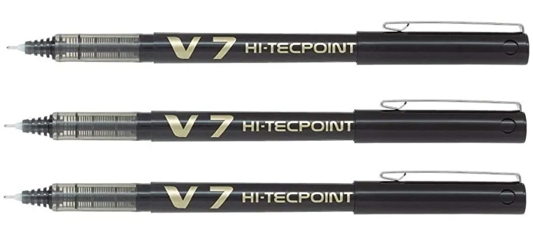 PILOT V7 LIQUID INK ROLLER BALL PEN - BLACK BODY, BLACK INK, 0.7 mm PACK OF 3