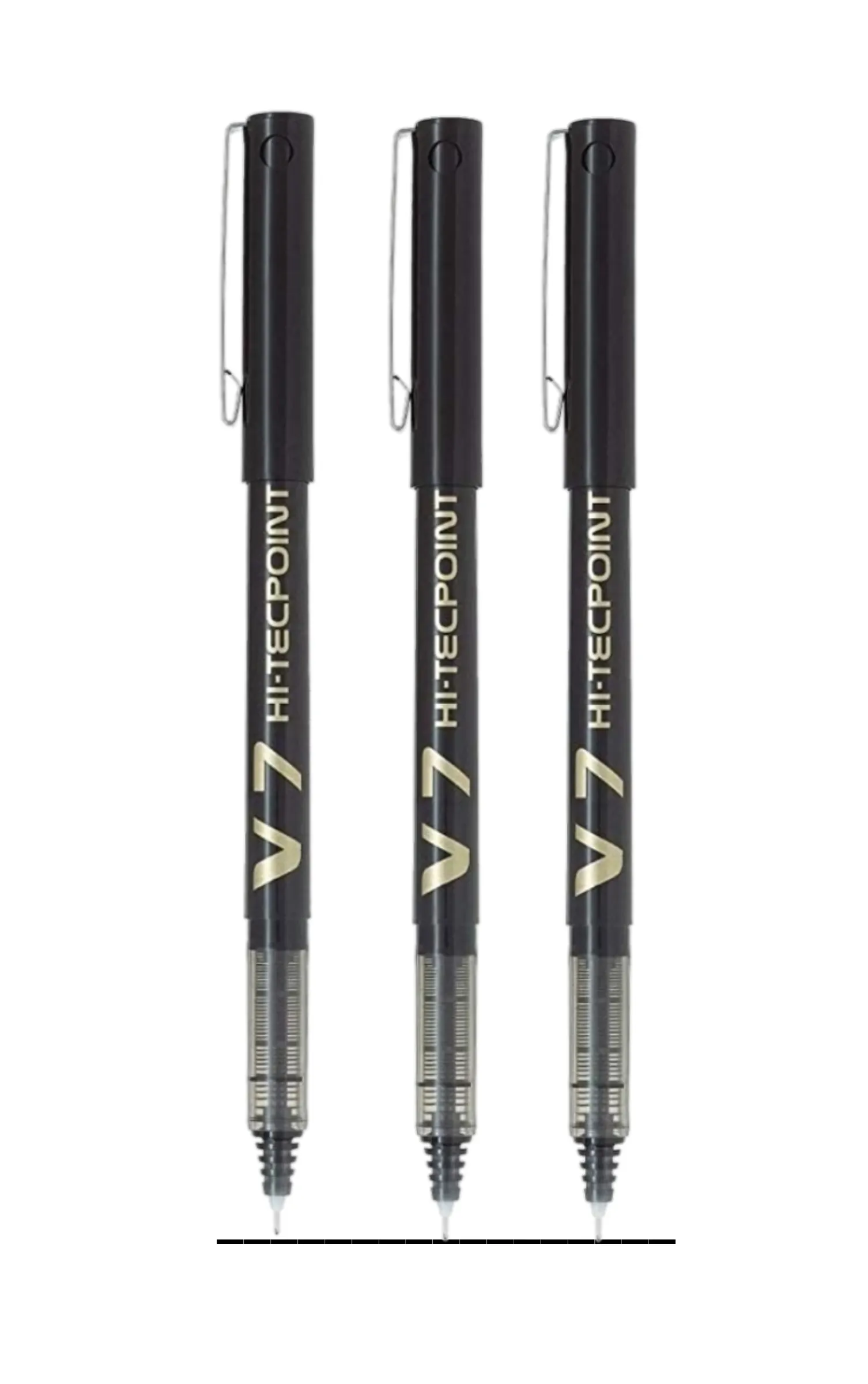 PILOT V7 LIQUID INK ROLLER BALL PEN - BLACK BODY, BLACK INK, 0.7 mm PACK OF 3
