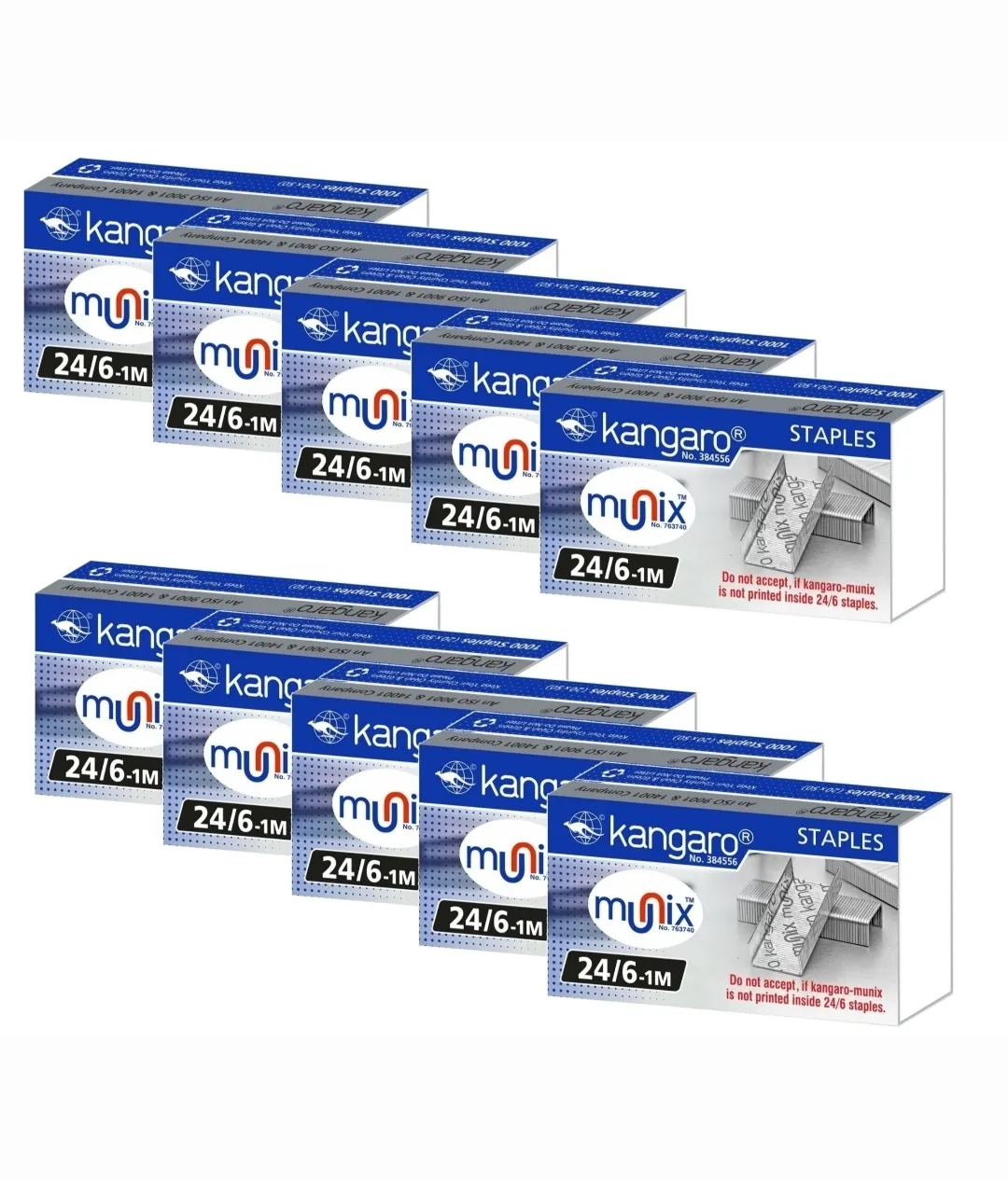 Kangaro 24/6-1M Staple Pin High Quality Rust Free Steel Wire (Set of 10 Packs)